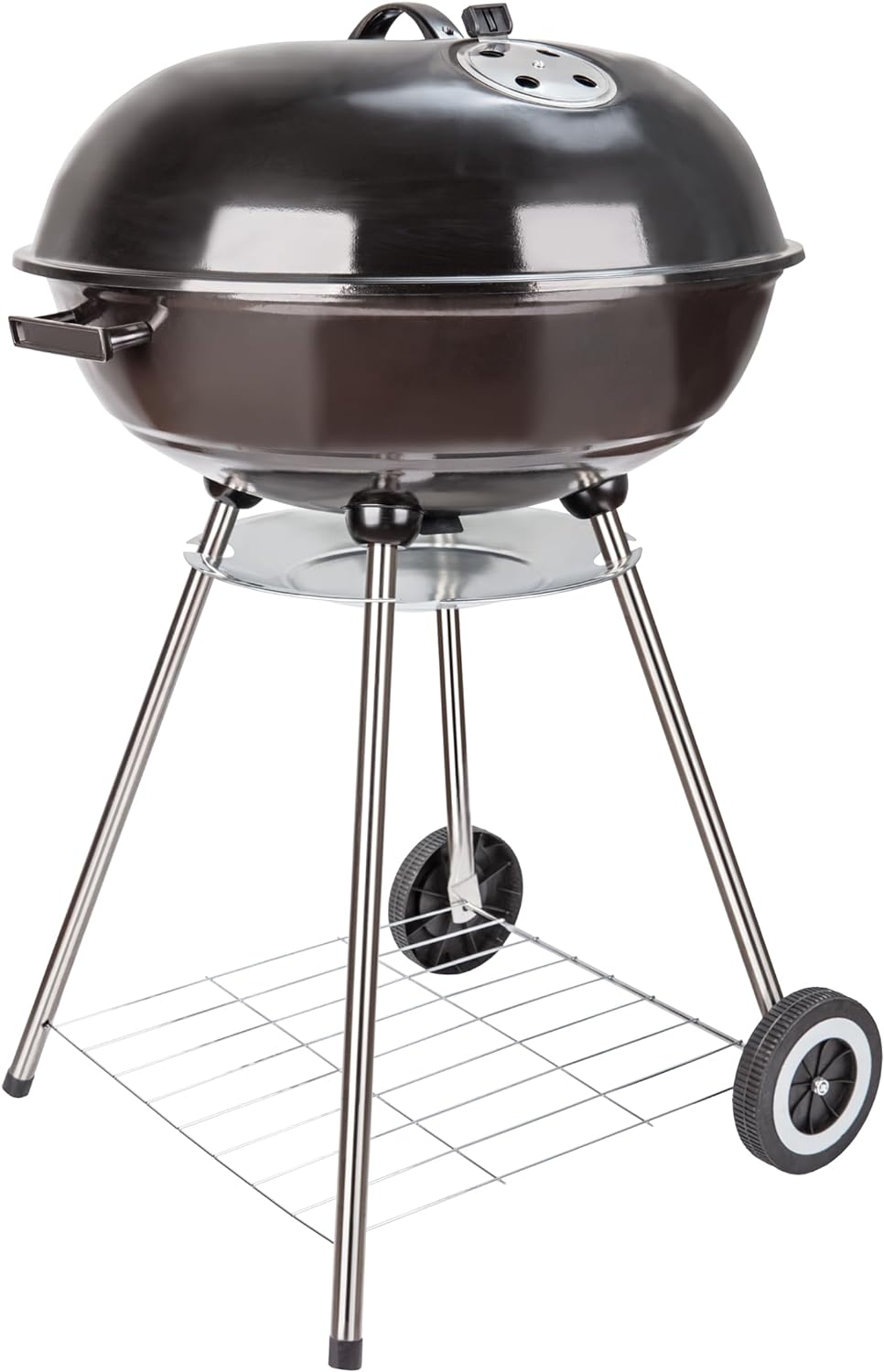 22 Inch Portable Charcoal Grill with Accesories 5 Pieces Grilling Utensil for Outdoor Cooking Barbecue Camping BBQ Kettle Grill - Heavy Duty Round with Thickened Bowl Wheels for Small Patio Backyard