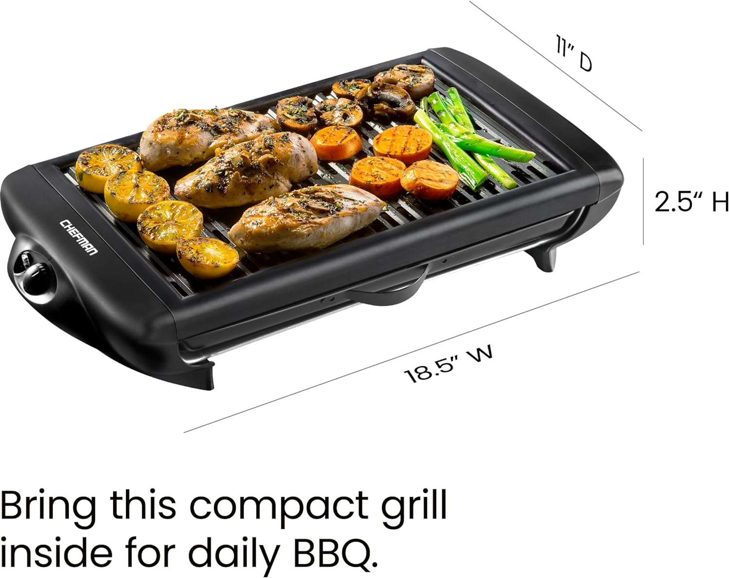Chefman Electric Smokeless Indoor Grill w/Non-Stick Cooking Surface  Adjustable Temperature Knob from Warm to Sear for Customized BBQing, Dishwasher Safe Removable Water Tray, Black