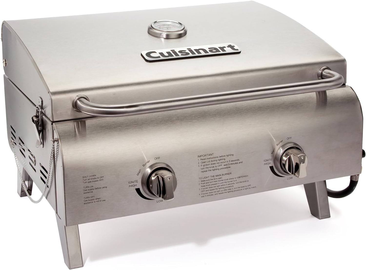 Cuisinart CGG-306 Chefs Style Portable Propane Tabletop 20,000, Professional Gas Grill, Two 10,000 BTU Burners, Stainless Steel
