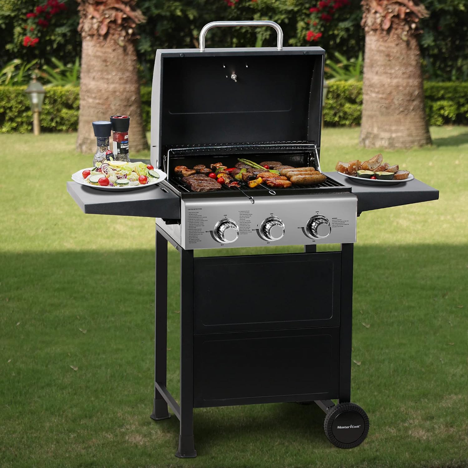 MASTER COOK Classic Liquid Propane Gas Grill, 3 Burner with Folding Table