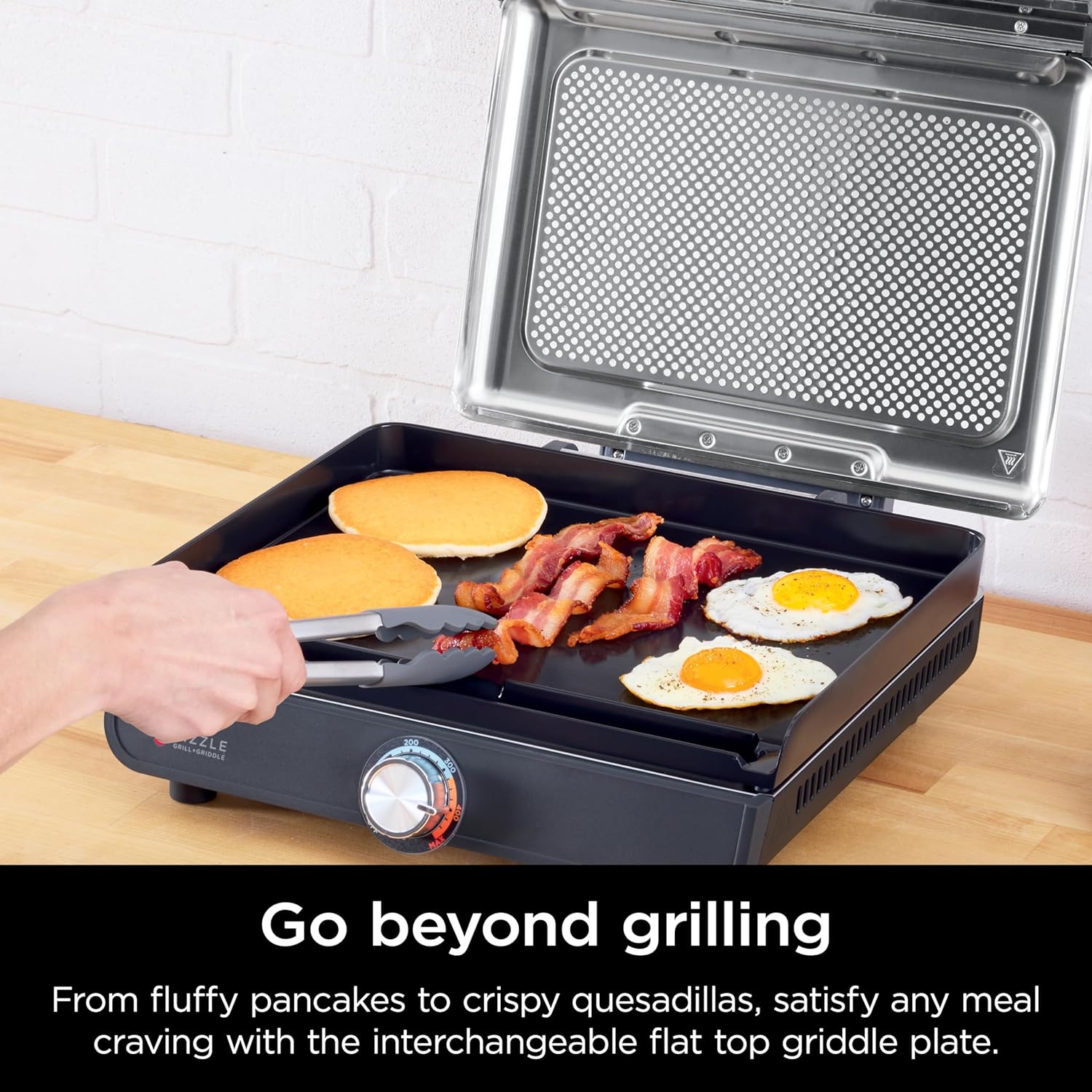 Ninja GR101 Sizzle Smokeless Indoor Grill  Griddle, 14 Interchangeable Nonstick Plates, Dishwasher-Safe Removable Mesh Lid, 500F Max Heat, Even Edge-to-Edge Cooking, Grey/Silver