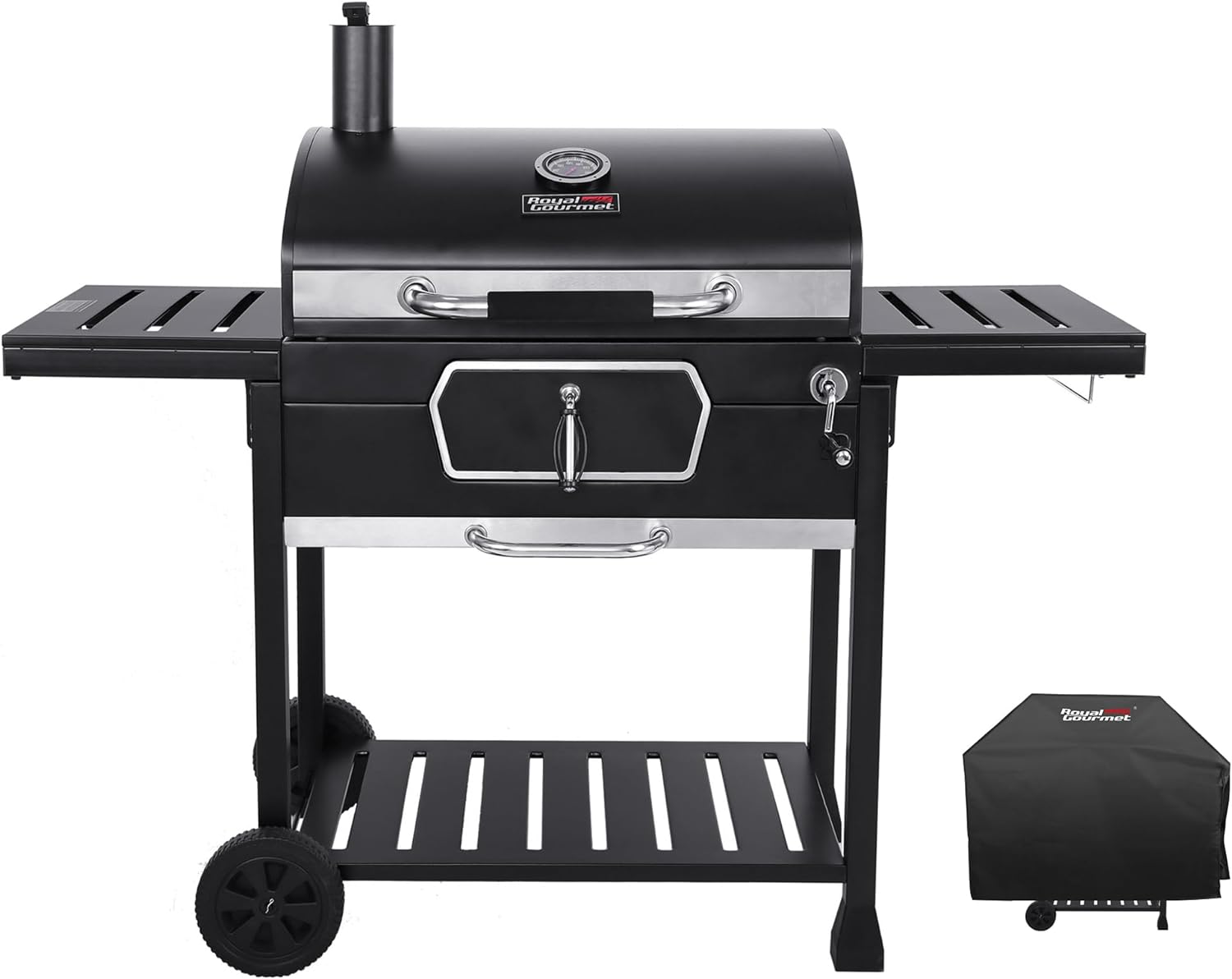Royal Gourmet CD2030AC Deluxe 30-Inch Charcoal BBQ Grill with Cover, Barbecue Grill with Collapsible Side Tables for Outdoor Picnic Camping Patio Backyard Cooking, Black