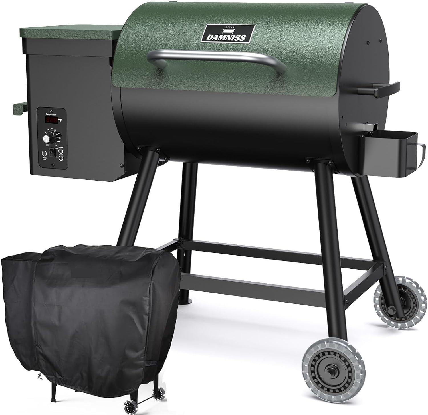 Wood Pellet Grill  Smoker 8-in-1 Pellet Grill with Automatic Temperature Control,  Rain Cover 456 Sq in Area for Backyard Camping Outdoor