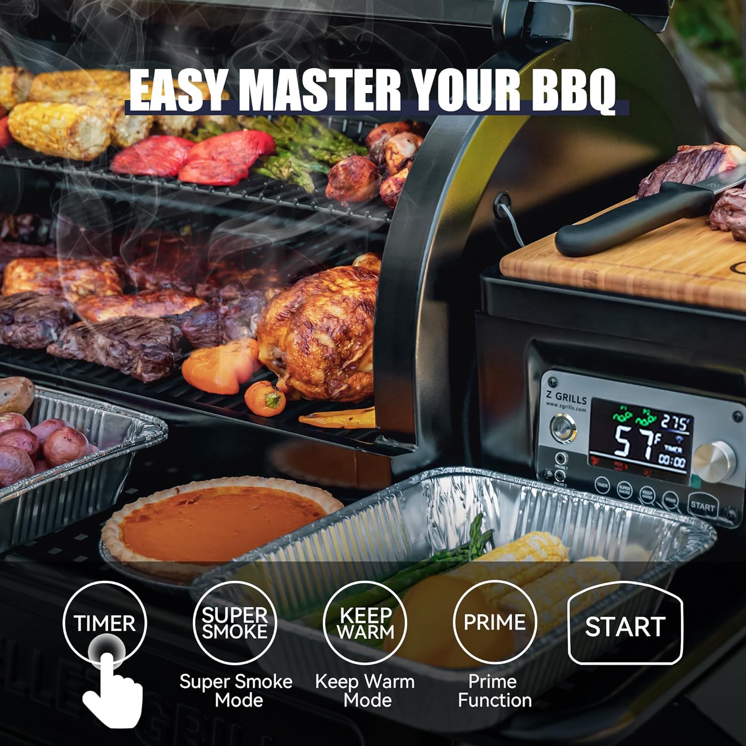 Z GRILLS ZPG-450A 2023 Upgrade Wood Pellet Grill  Smoker 6 in 1 BBQ Grill Auto Temperature Control, 450 Sq in Bronze