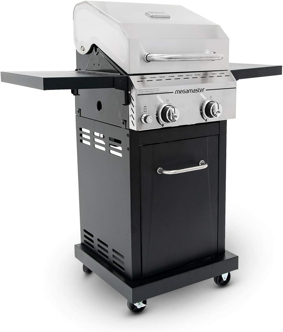 2-Burner Propane Barbecue Gas Grill with Foldable Side Tables, Perfect for Camping, Outdoor Cooking, Patio, Garden Barbecue Grill, 28000 BTUs, Silver and Black, 720-0864MA