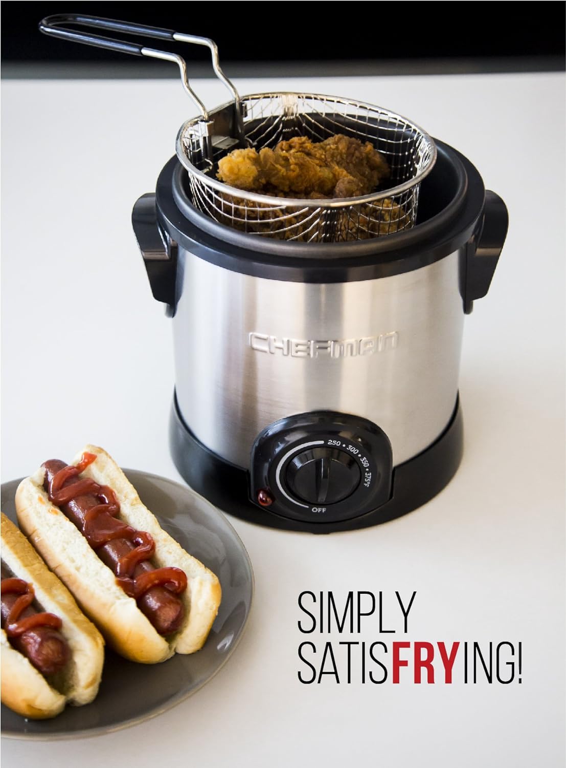 Chefman Fry Guy, The Most Compact  Convenient To Deep Fry Comfort Food, Restaurant-Style Basket With A 1.6-Quart Capacity, Easy-View Window  Adjustable Temp Control, Stainless - 1.5 Liter