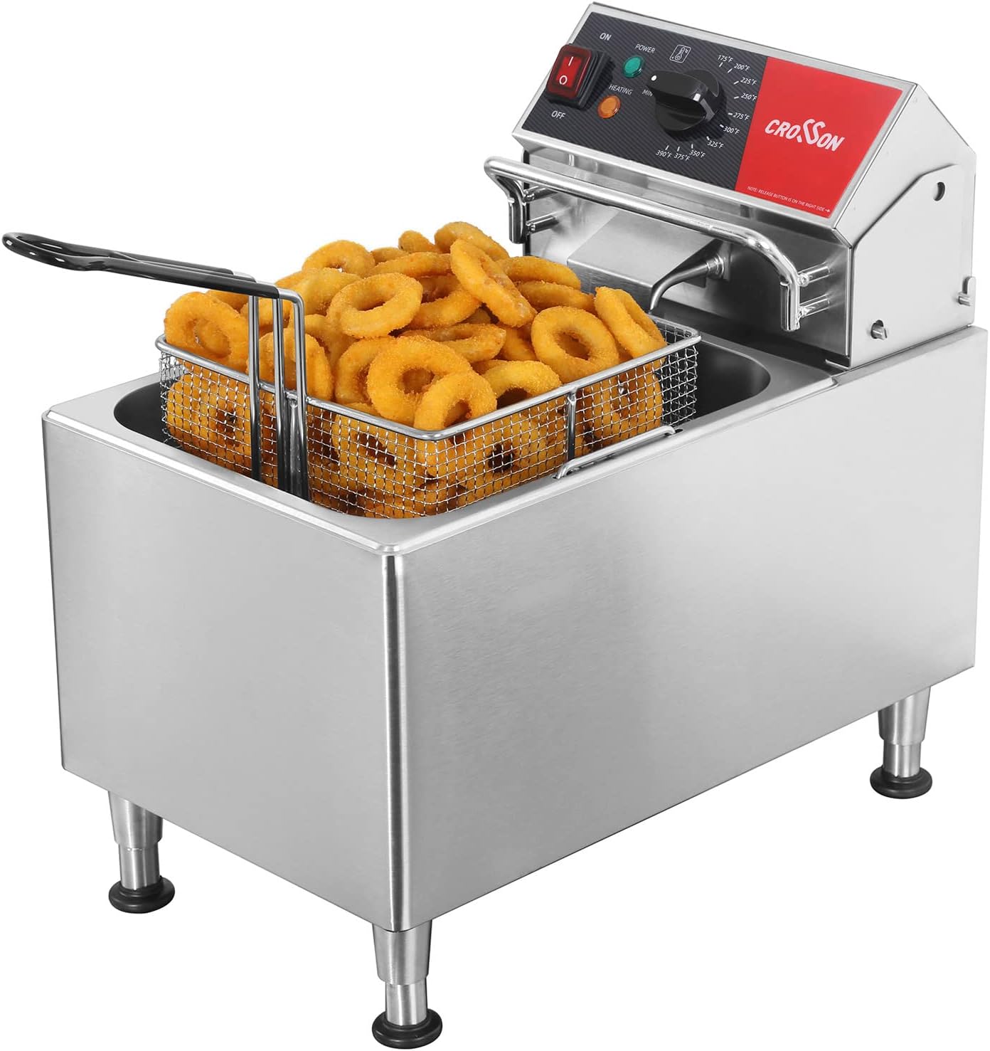 CROSSON ETL Listed 15Lbs Electric Deep Fryer with No-Assembling-Needed Solid Basket,Lid and Height Adjustable Legs for Restaurant Use,120V/1800W Commercial 8L Countertop Deep Fryer