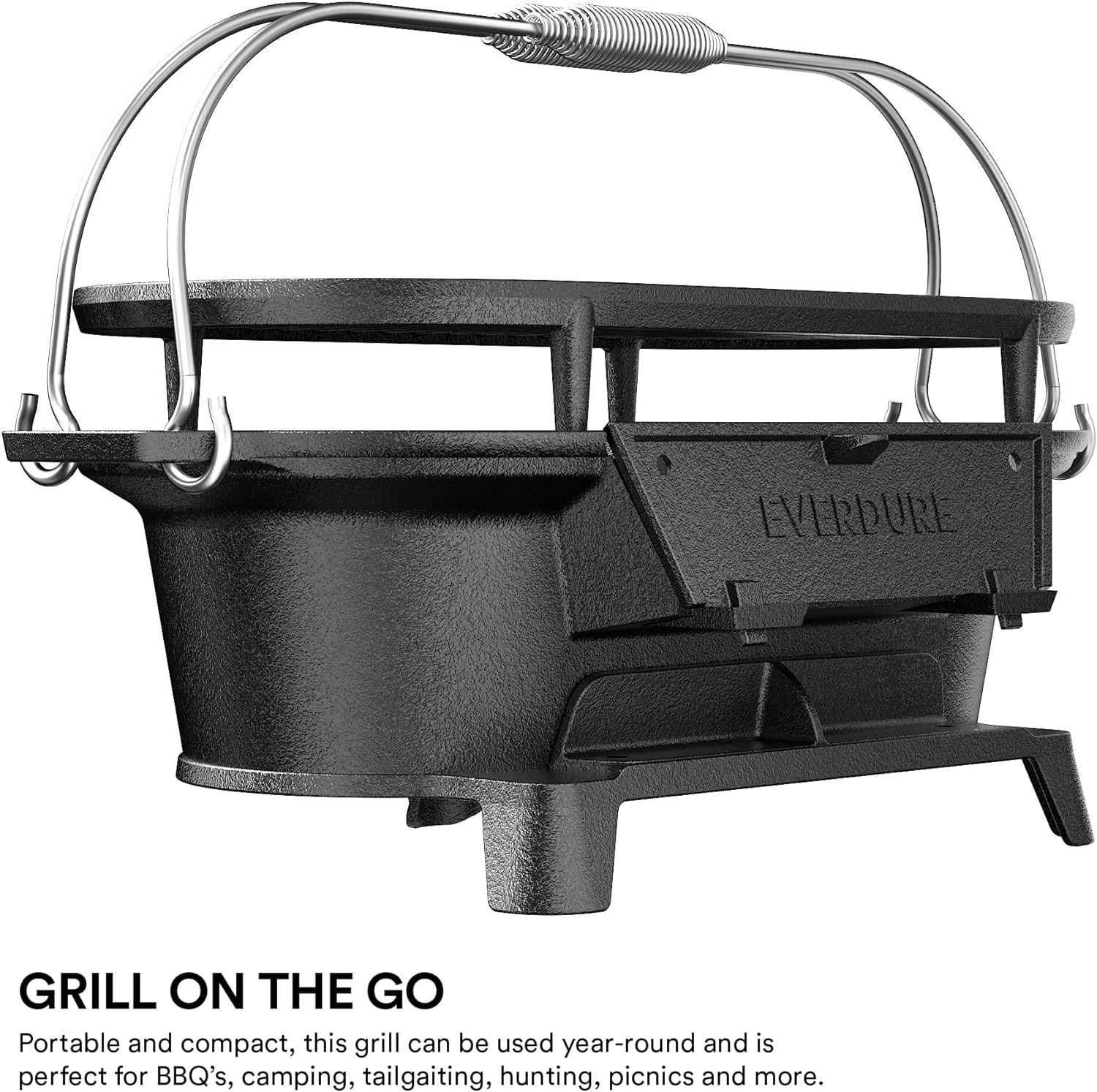 Everdure Oval Cast Iron Grill  Cover – Outdoor, Portable Charcoal Grill and Tabletop Cast Iron Skillet - 100% Cast Iron, Enameled, Durable, Small Charcoal Grill, Camping Stove, Hibachi Grill