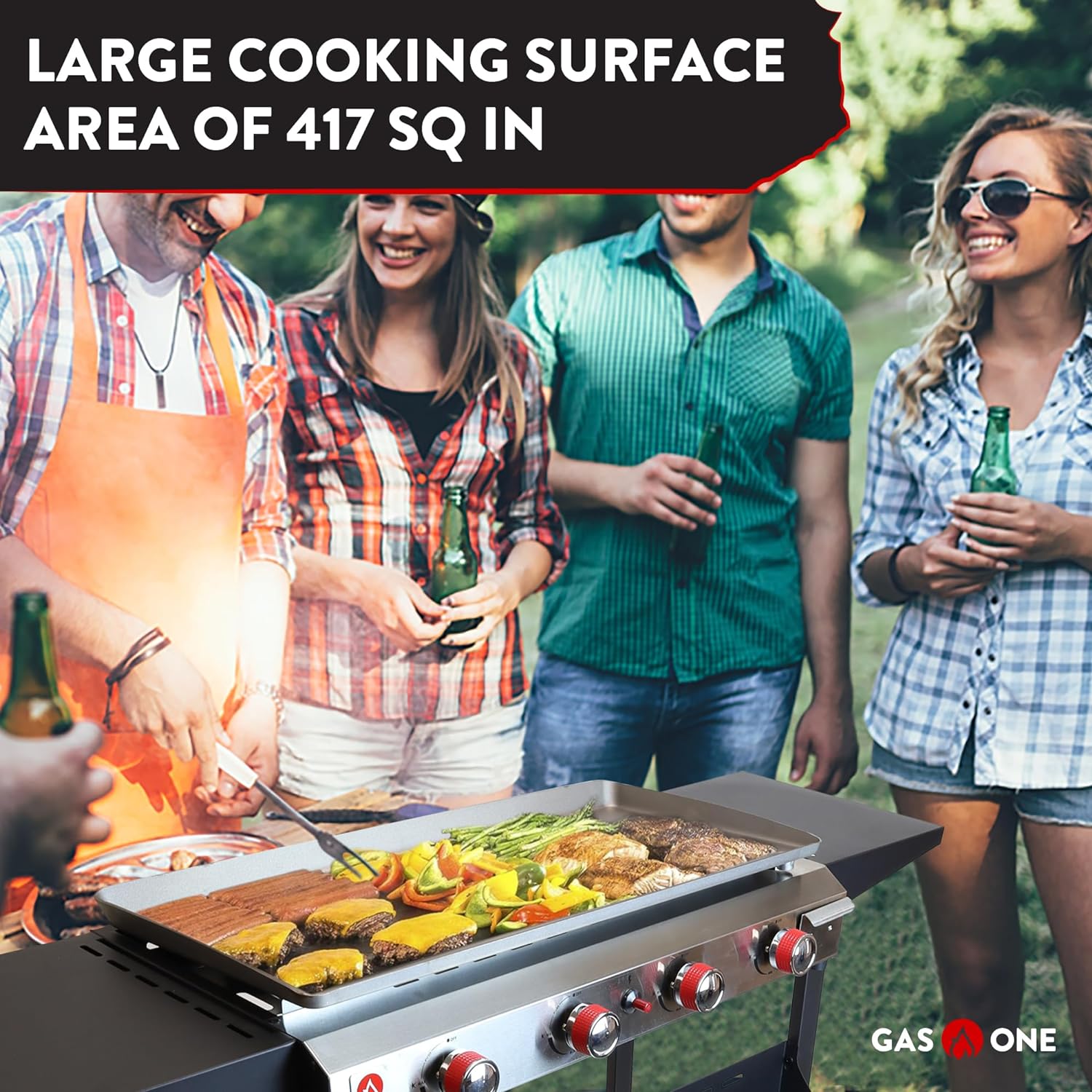 Gas One Flat Top Grill with 4 Burners – Premium Propane Grill with Outdoor Grill Cart – Stainless Steel Auto Ignition Camping Grill Outdoor Griddle – Easy Cleaning Grills Outdoor Cooking Propane