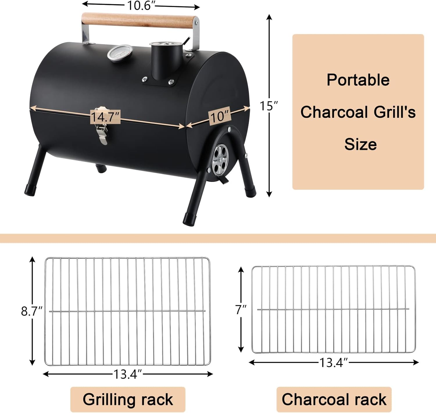 HaSteeL Portable Charcoal Grill, Small Folding Outdoor Grill, Mini Black Barbecue Grill with Thermometer, Compact Tabletop BBQ Grill for Camping Picnic Backyard Patio, 116 Square Inches  Screwdriver