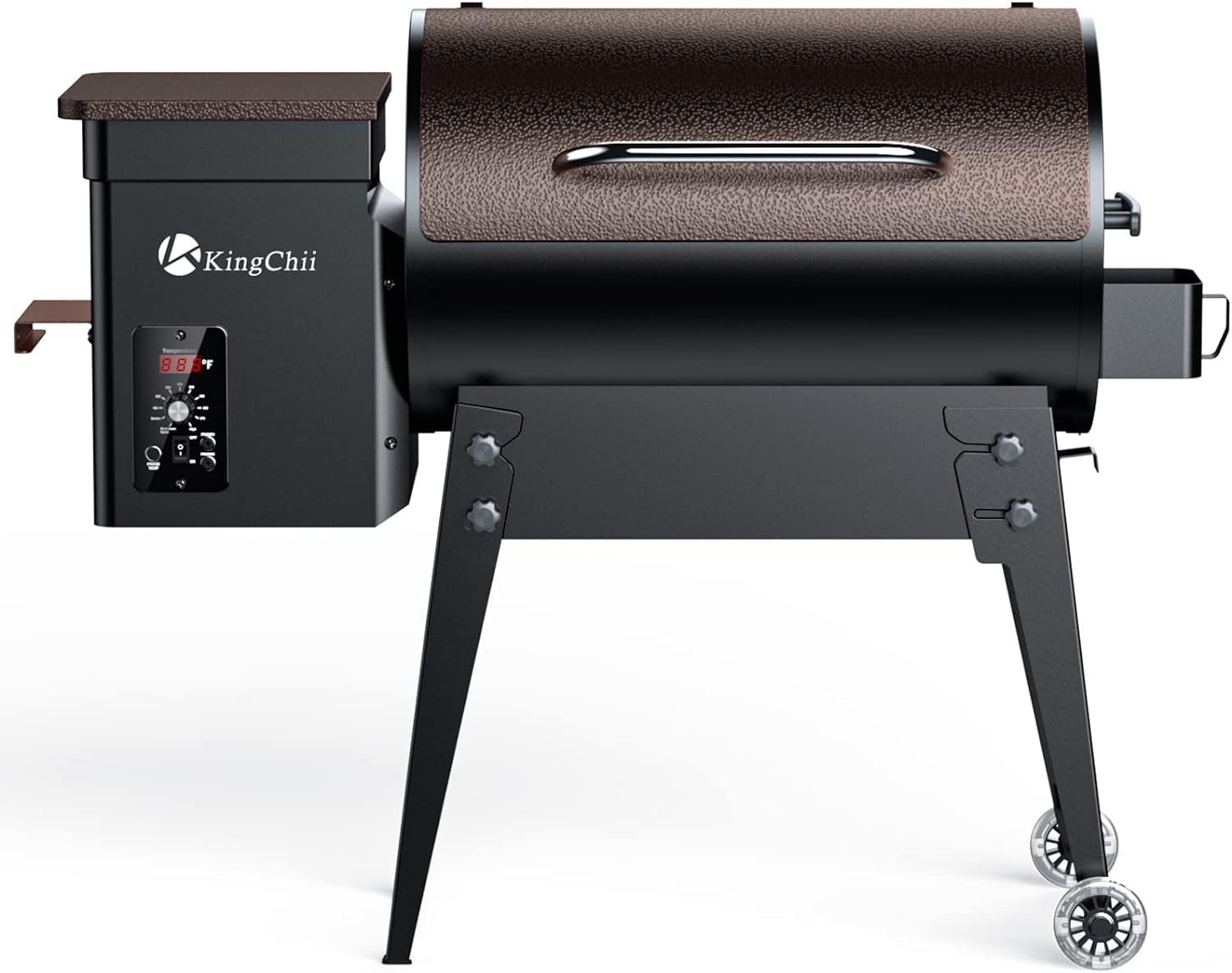 KingChii 456 SQ.IN Pellet Grill Smoker with Side Shelf, 8 IN 1 BBQ Grill with PID Temperature Control for Outdoor Cooking, BBQ Camping and Patio, Brown