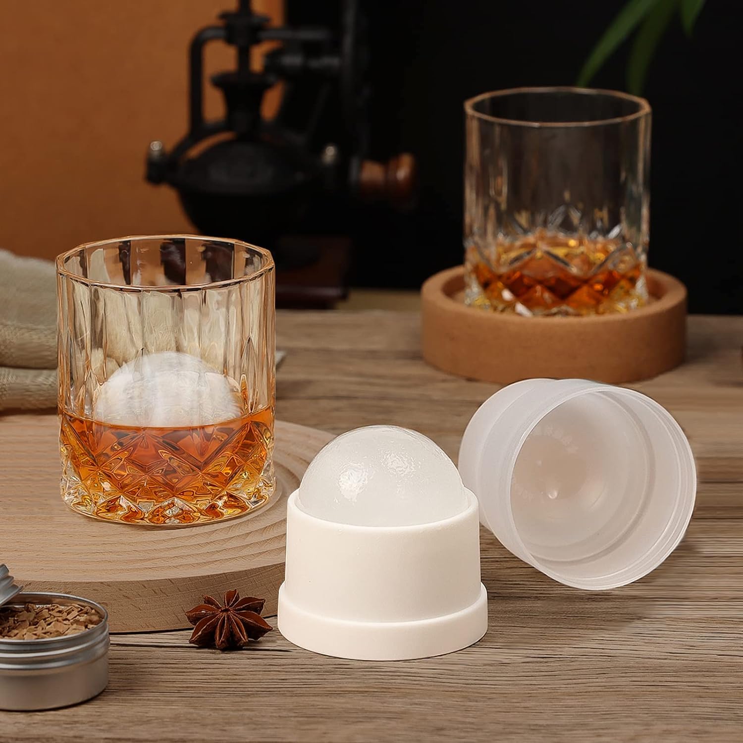Whiskey Smoker Kit with Torch - 6 Flavors Wood Chips, 2 Glasses, 2 Ice Ball Molds - Cocktail Smoker Infuser Kit, Old Fashioned Drink Smoker Kit, Birthday Bourbon Whiskey Gifts for Men,Dad(NO Butane)