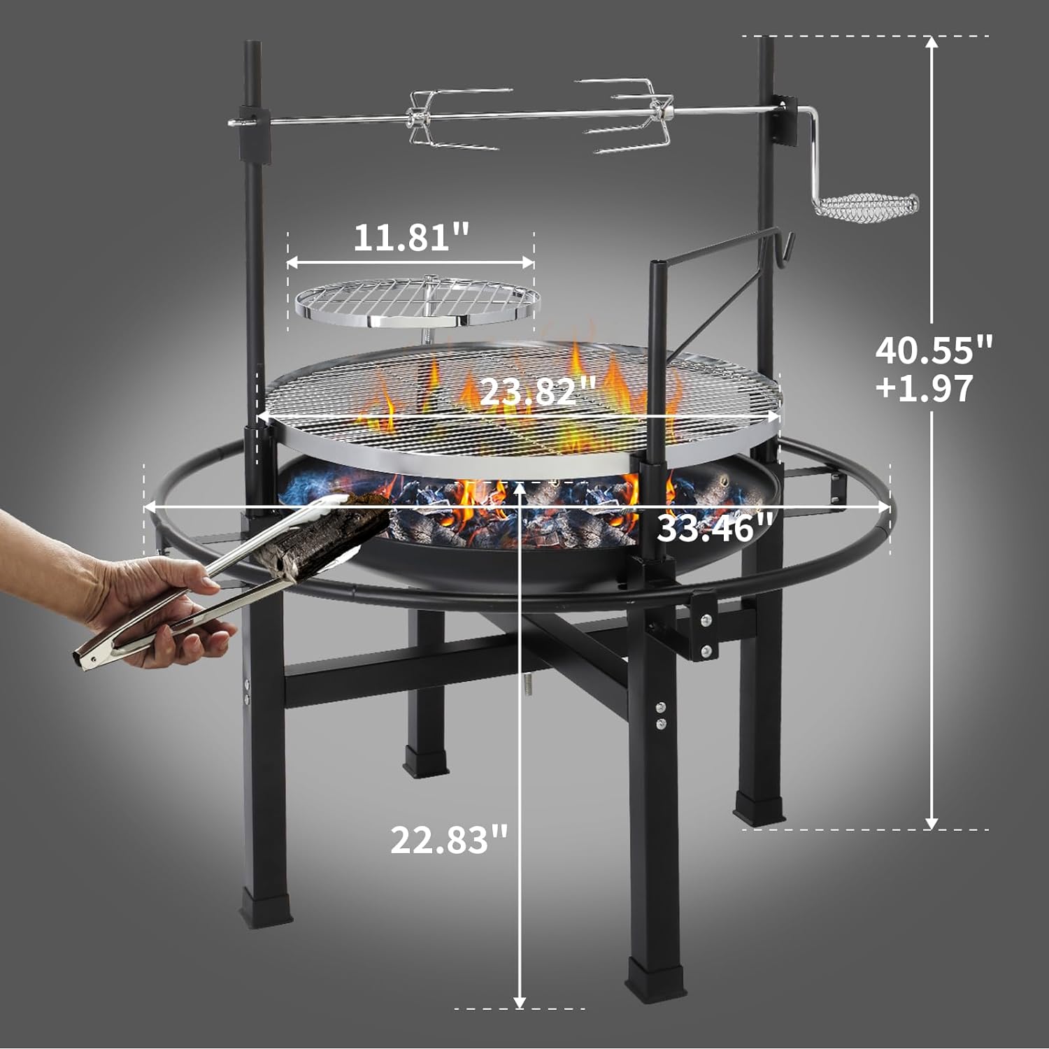 Portable Round Charcoal Grill for Outdoor Cooking Barbecue Camping BBQ Coal Kettle Grill with grillng fork,360°swivel insulated grilling grid and kettle handle hook Black
