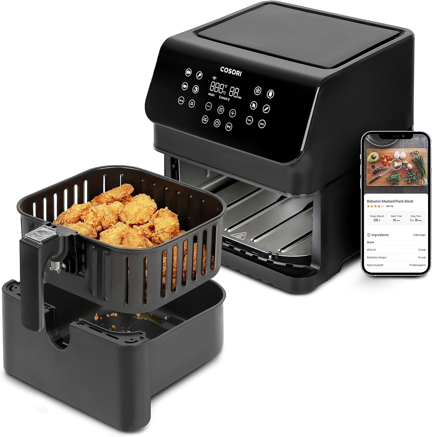 COSORI Pro II Air Fryer Oven Combo, 5.8QT Large Airfryer that Toast, Bake, 12-IN-1 Customizable Functions, Cookbook and Online Recipes, Nonstick  Detachable Square Basket, Dishwasher-Safe, Black