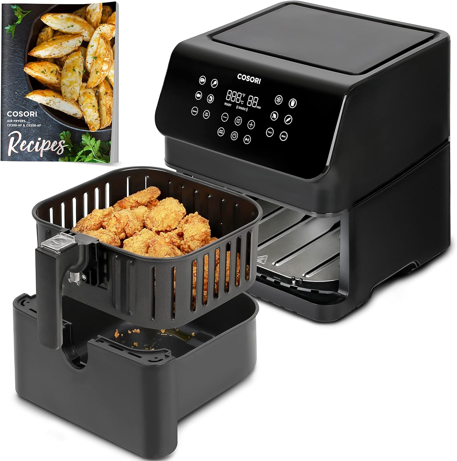 COSORI Pro II Air Fryer Oven Combo, 5.8QT Large Airfryer that Toast, Bake, 12-IN-1 Customizable Functions, Cookbook and Online Recipes, Nonstick  Detachable Square Basket, Dishwasher-Safe, Black