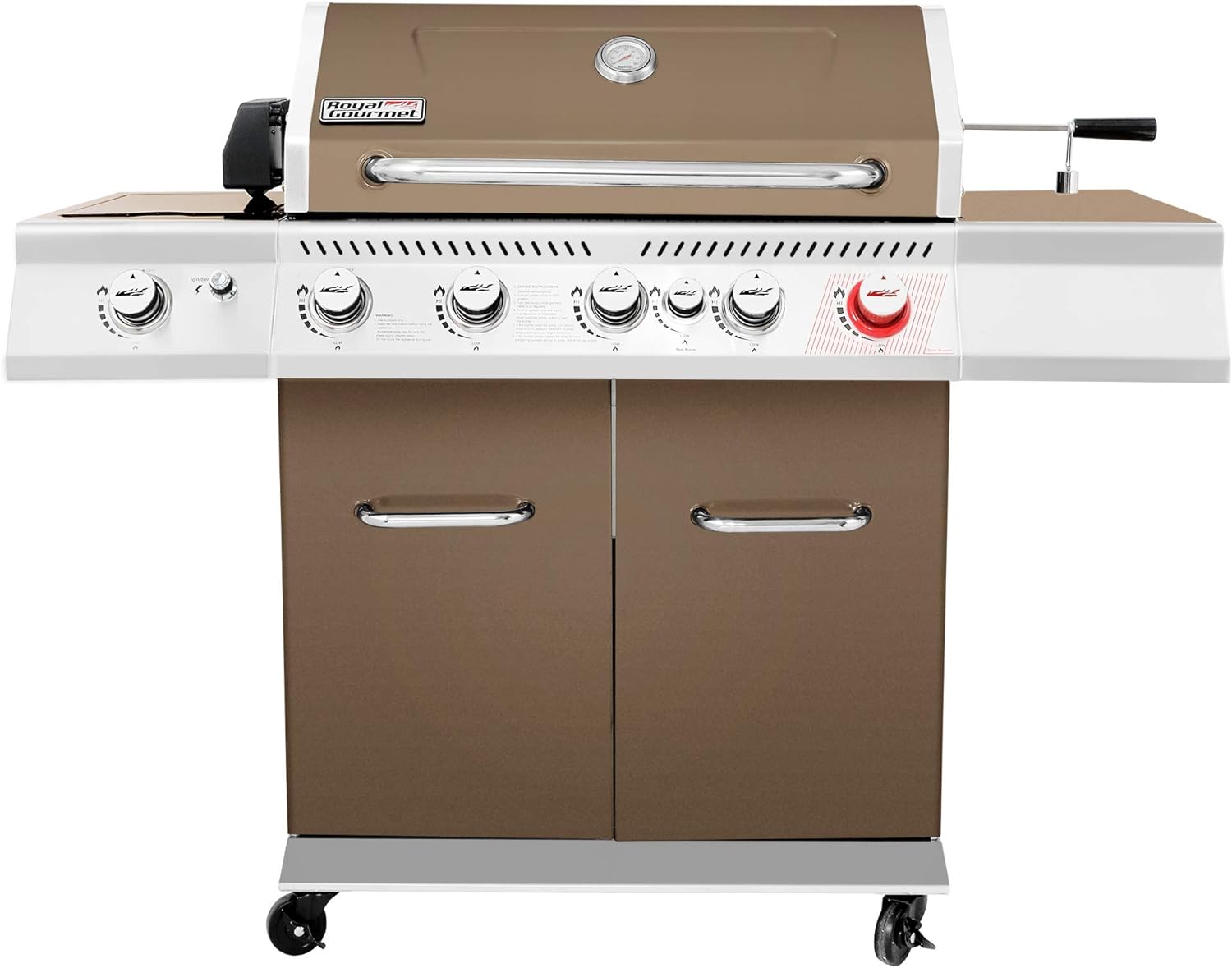 Royal Gourmet GA5403B 5-Burner BBQ Cabinet Style Propane Gas Grill with Rotisserie Kit, Sear Burner, Rear Burner and Side Burner, 74,000 BTU Patio Picnic Backyard, Outdoor Party, Blue