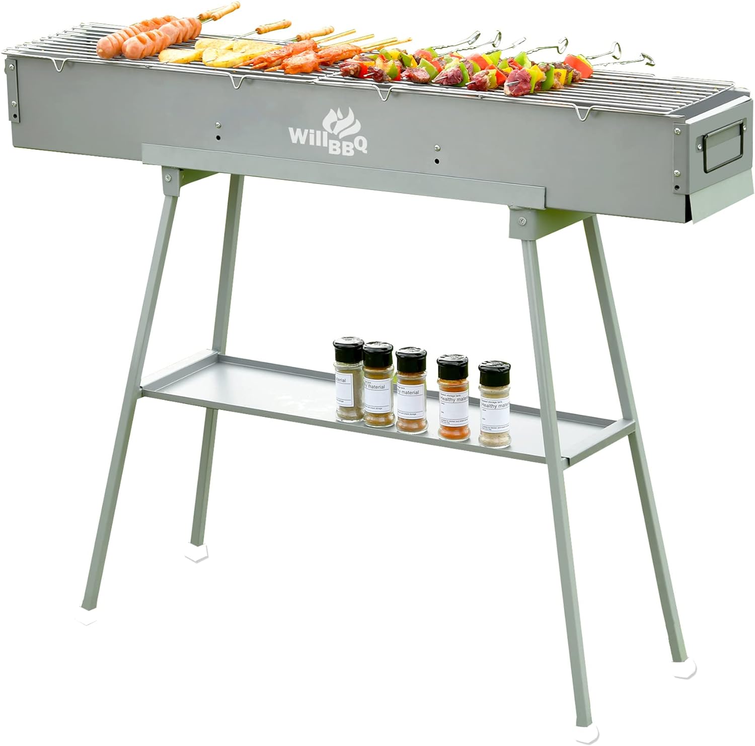 WILLBBQ Commercial Quality Portable Charcoal Grills Multiple Size Hibachi BBQ Lamb Skewer Folded Camping Barbecue Grill for Garden Backyard Party Picnic Travel Outdoor Cooking Use(31.6x7.1x5.1 inch)