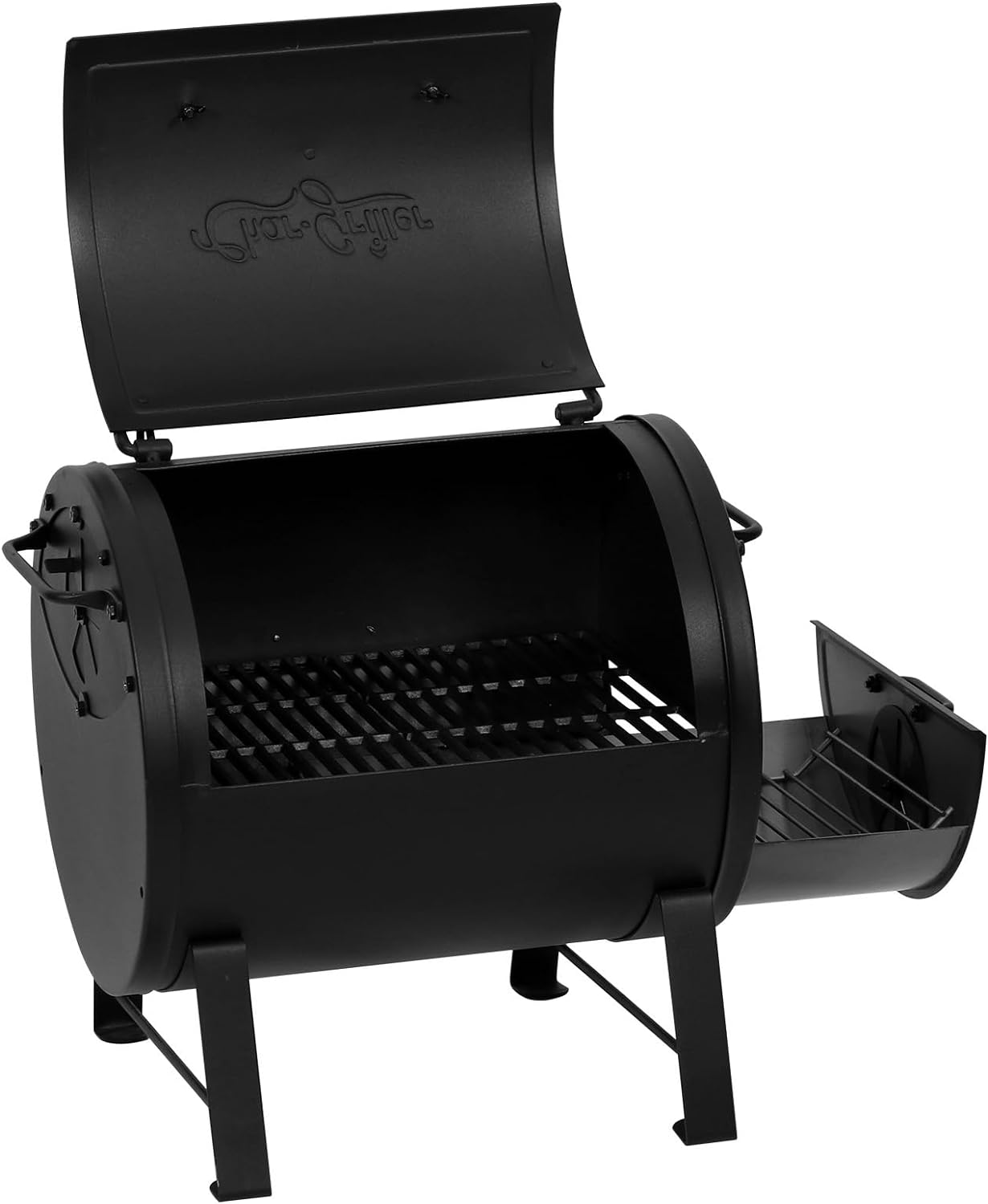 Char-Griller® Portable Charcoal Grill and Side Fire Box Attachment for Texas-Style Offset Smoking Methods with 250 Cooking Square Inches in Black, Model E82424