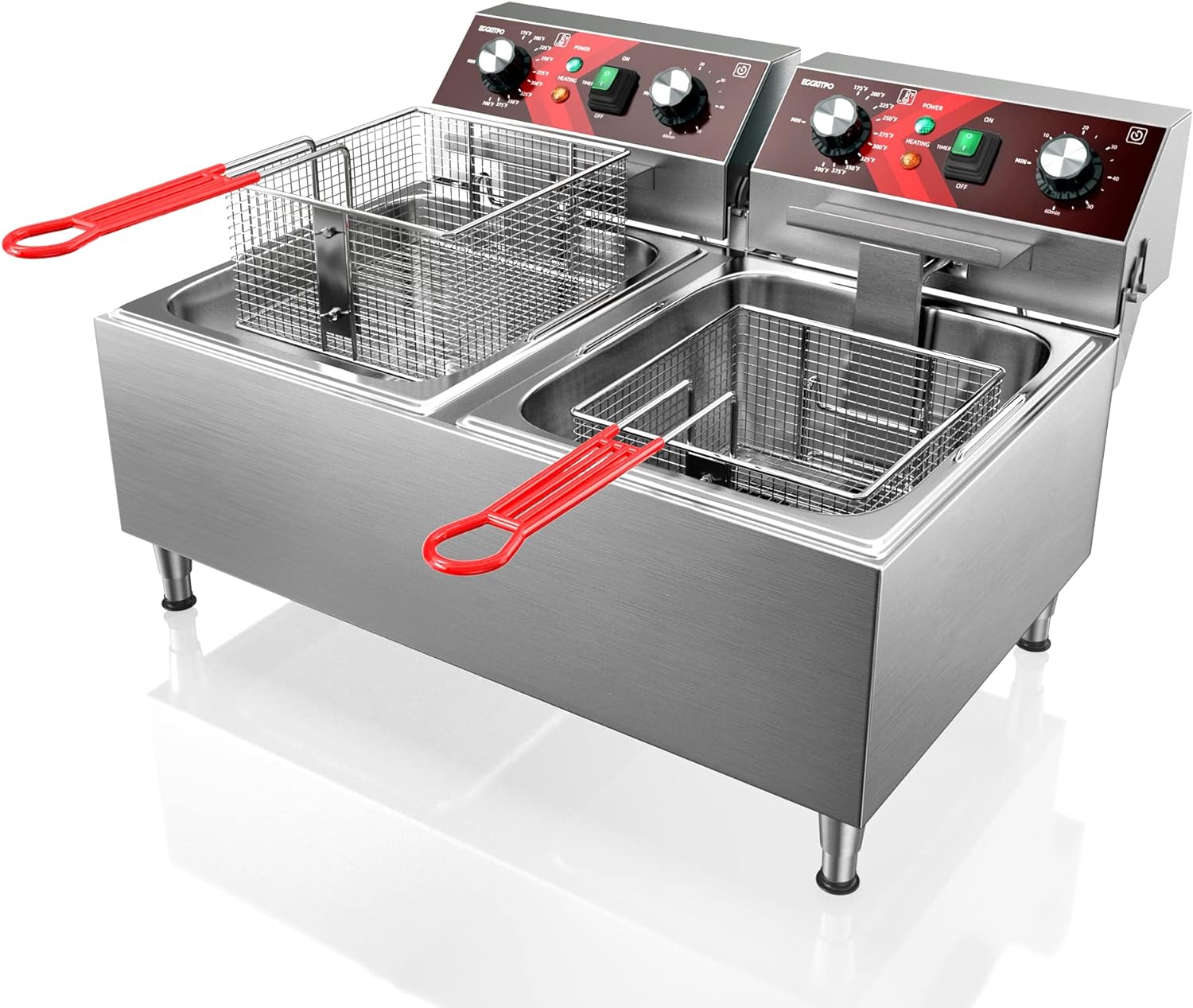 Deep Fryers Stainless Steel Commercial Deep fryer with Timer Dual Tank Electric Deep Fryer with 2 Baskets Large Capacity 10L X 2 Electric Countertop Fryer for Restaurant and Home, 120V 3600W