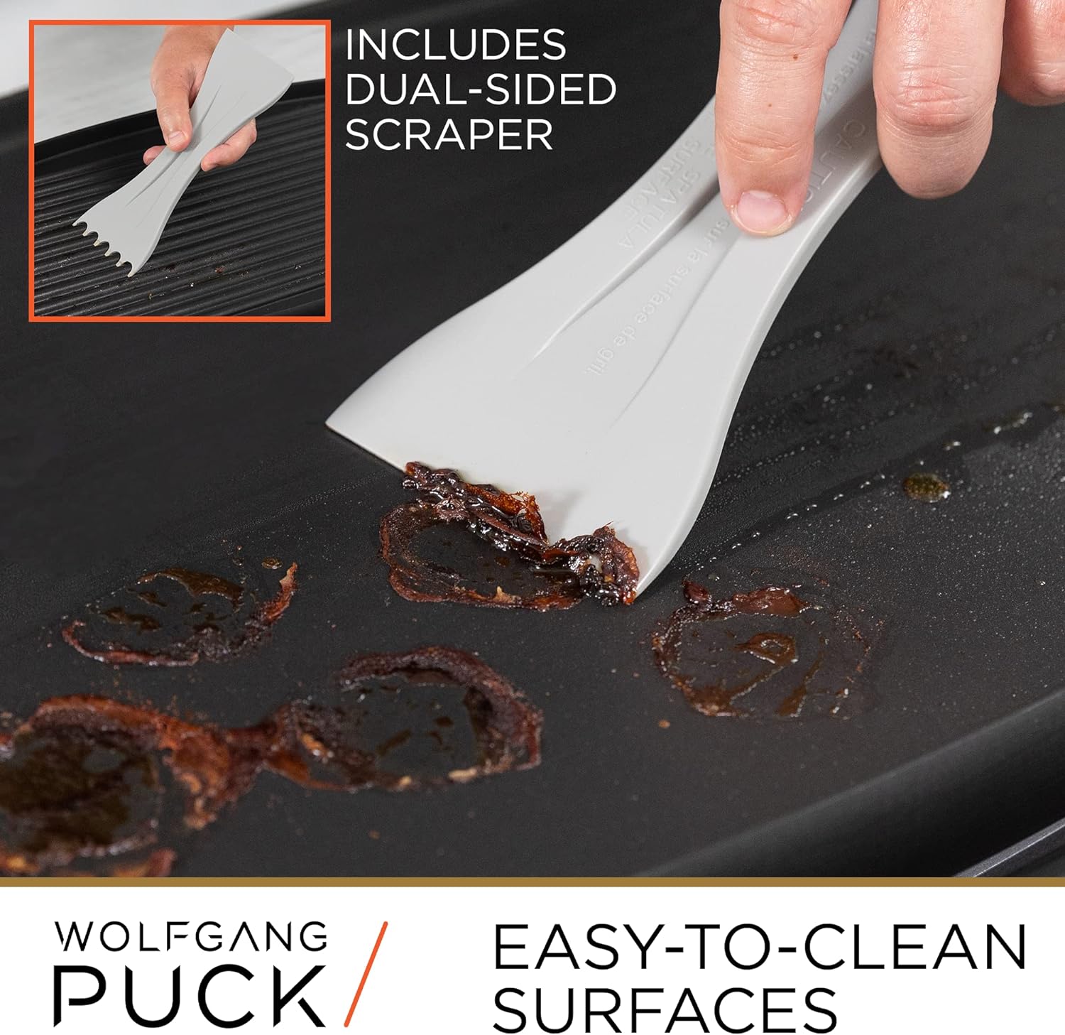 Wolfgang Puck XL Reversible Grill Griddle, Oversized Removable Cooking Plate, Nonstick Coating, Dishwasher Safe, Heats Up to 400ºF, Stay Cool Handles