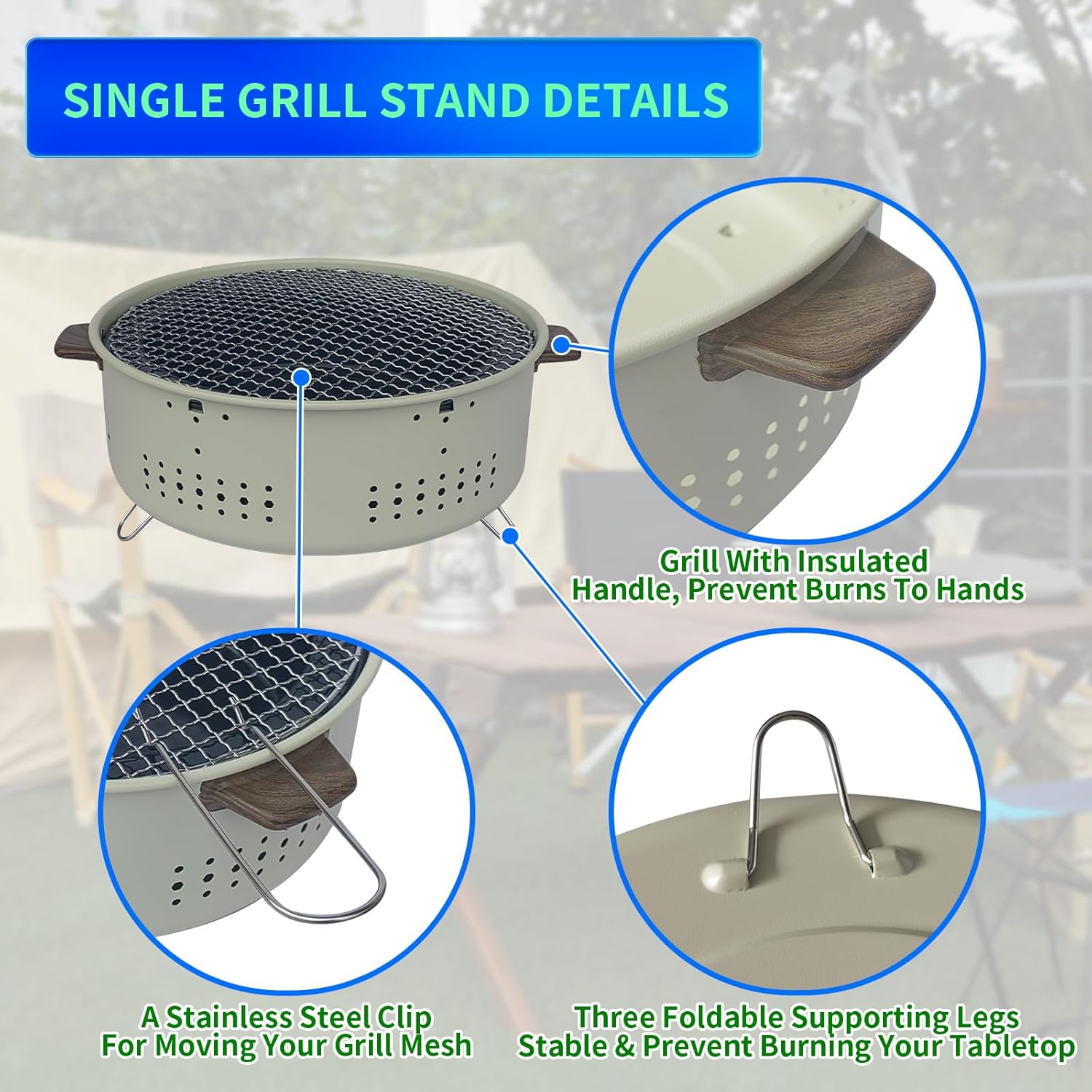 12 Inch Portable Charcoal Small/Mini Grill with folding legs for Outdoor Cooking Barbecue Camping BBQ