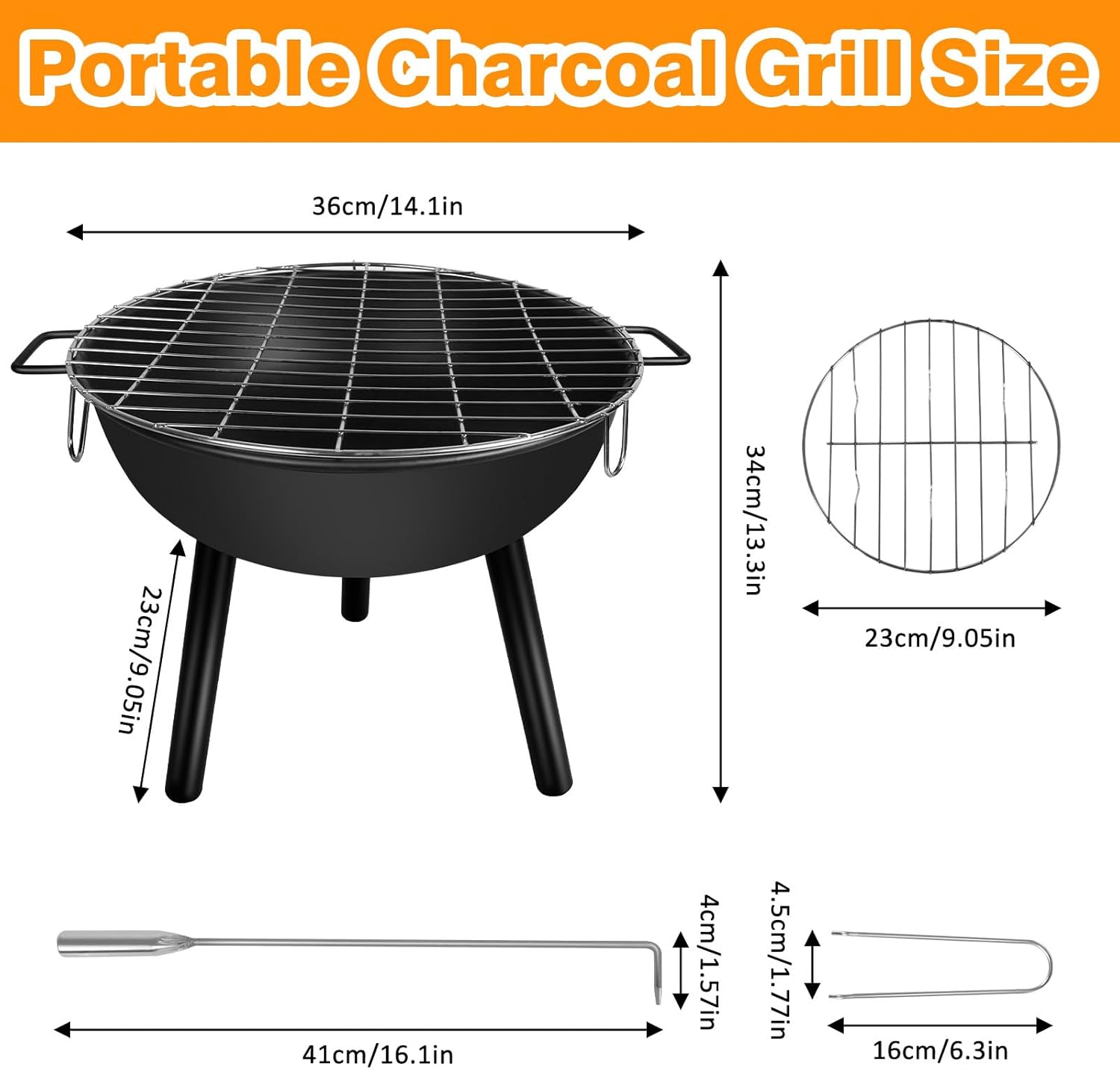 12 Inch Portable Charcoal Small/Mini Grill with folding legs for Outdoor Cooking Barbecue Camping BBQ