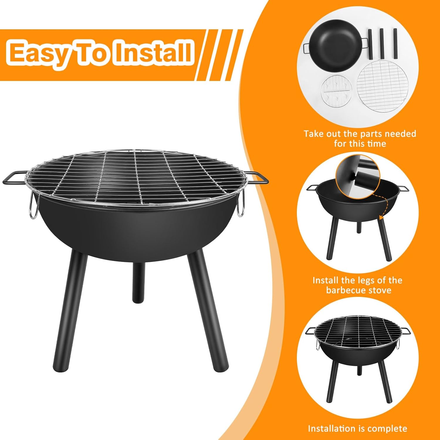 12 Inch Portable Charcoal Small/Mini Grill with folding legs for Outdoor Cooking Barbecue Camping BBQ