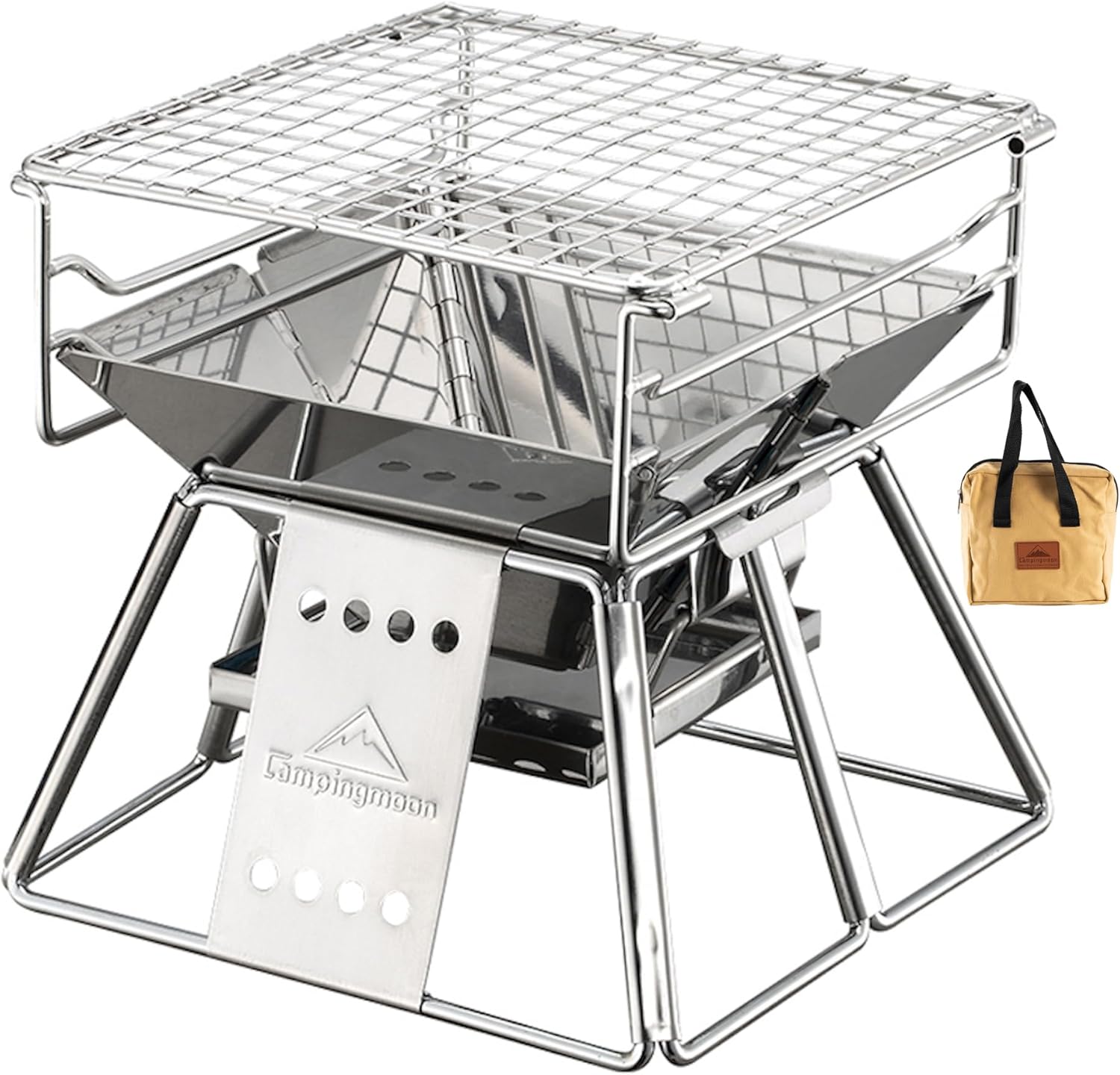 CAMPINGMOON Small Size Stainless Steel Portable Tabletop Charcoal Grill with Carry Bag X-MINI