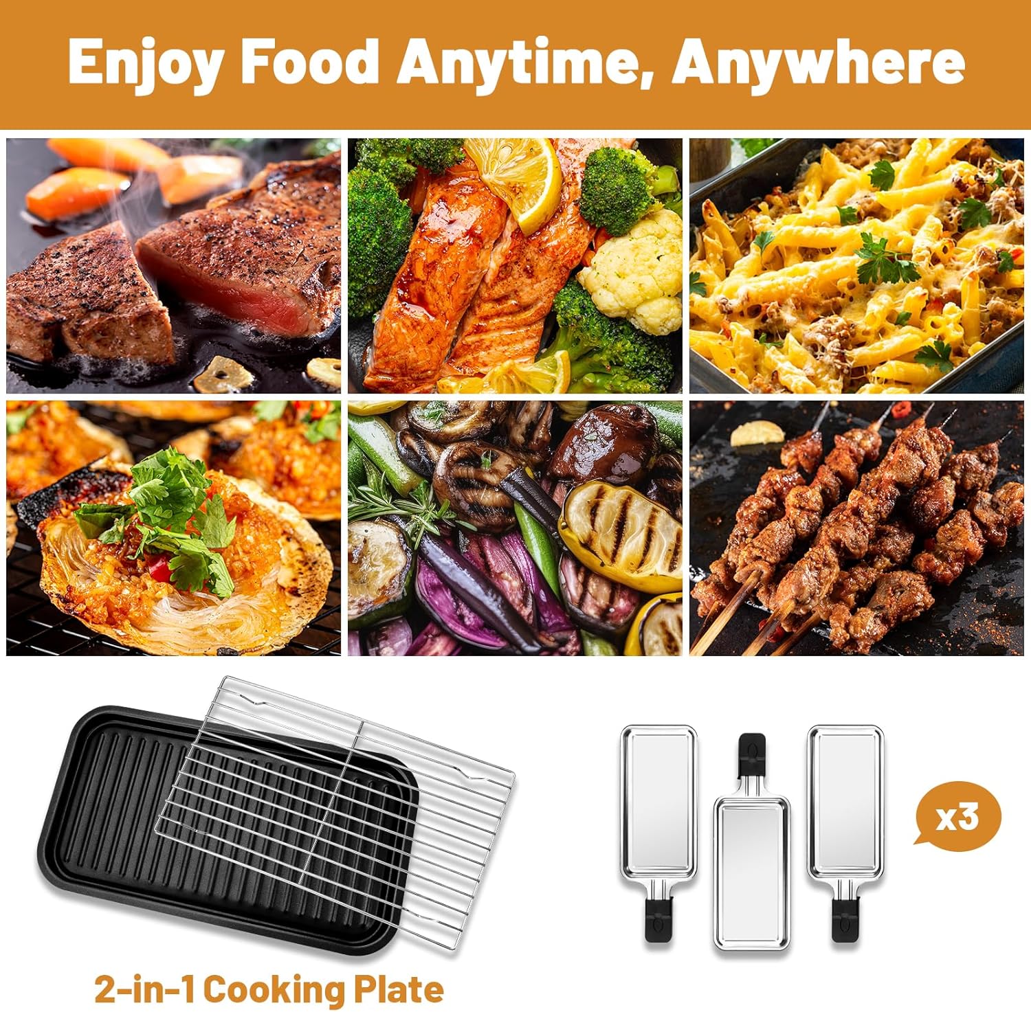 Indoor Grill Electric Smokeless, Indoor Grills for Kitchen with Non-Stick Cooking Removable Plate, Portable Korean BBQ Grill with Removable Temperature Control, Dishwasher Safe, 1500W