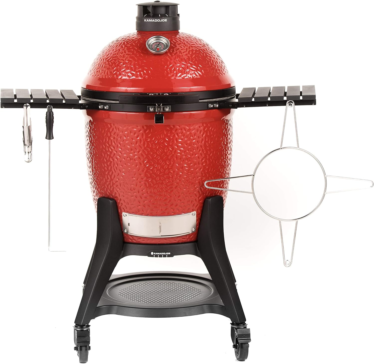 Kamado Joe Classic Joe Series II 18-inch Ceramic Charcoal Grill and Smoker with Cart, Side Shelves, Stainless Steel Grates and 250 Cooking Square Inches in Red, Model KJ-23RHC