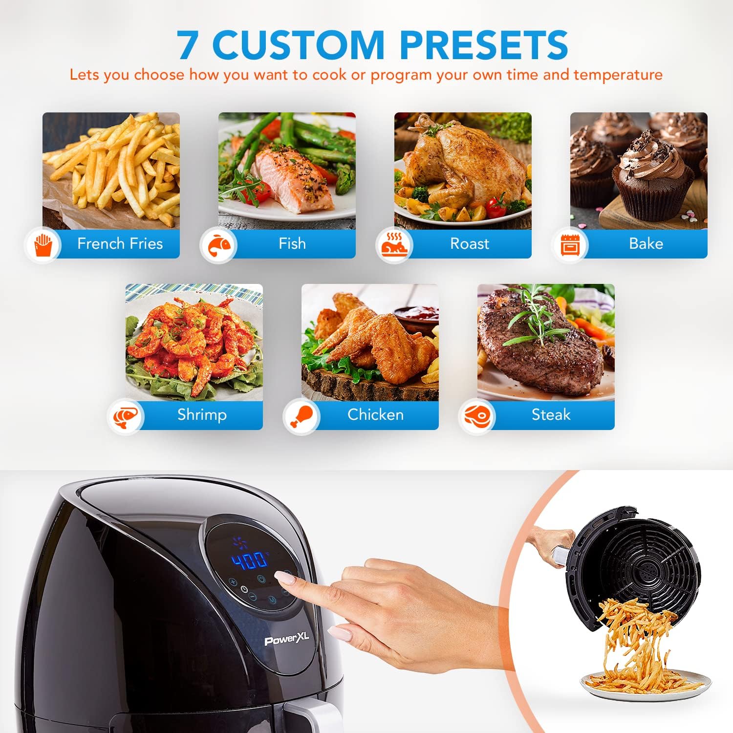 PowerXL Air Fryer 7 QT Maxx Classic, Extra Hot Air Fry, Cook, Crisp, Broil, Roast, Bake, High Gloss Finish, Black (7 Quart) (HF-196DT)