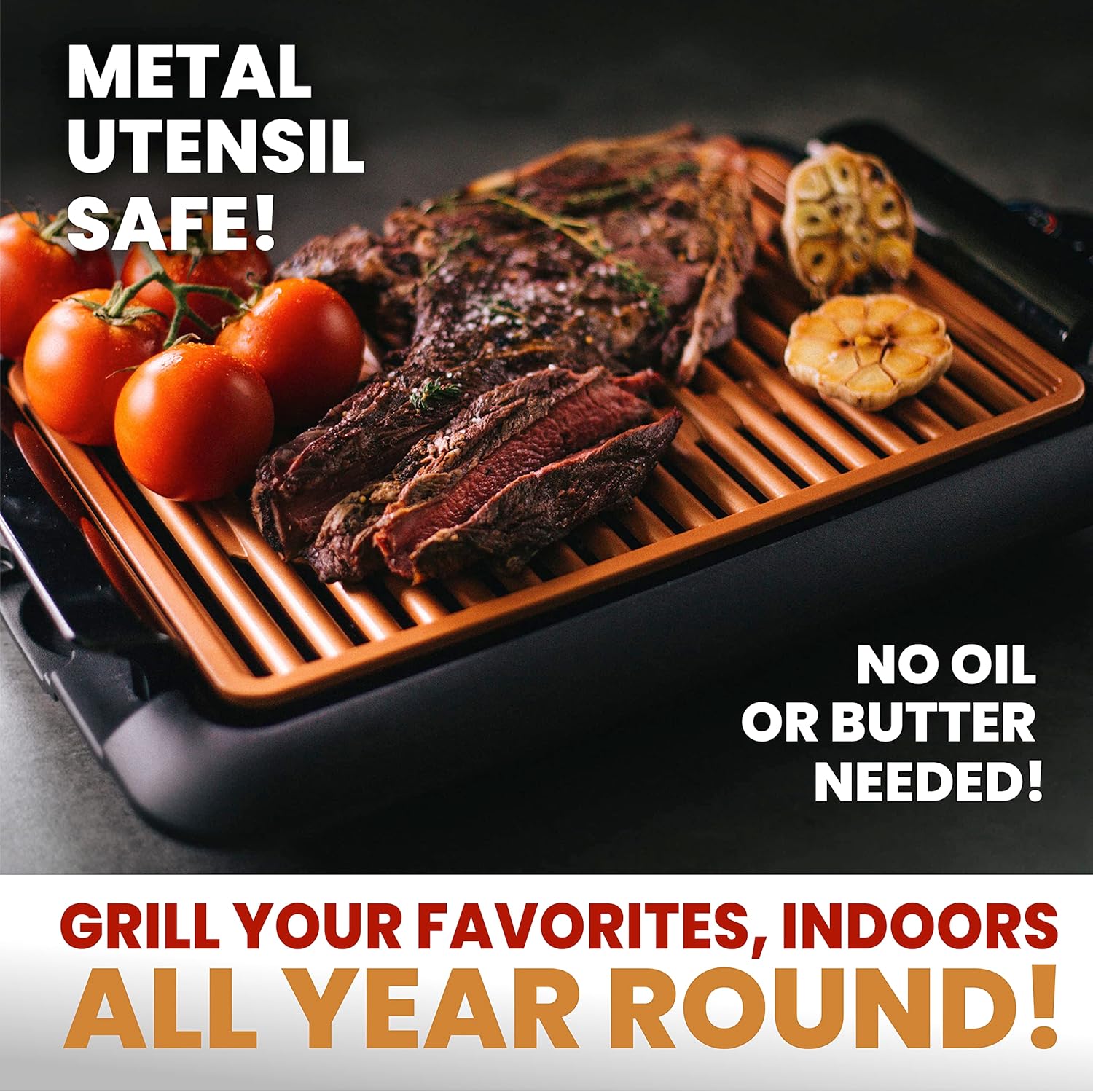 Gotham Steel Indoor Smokeless Grill Electric Grill Ultra Nonstick Electric Grill Dishwasher Safe Surface, Temp Control, Metal Utensil Safe, Barbeque Indoors with No Smoke!