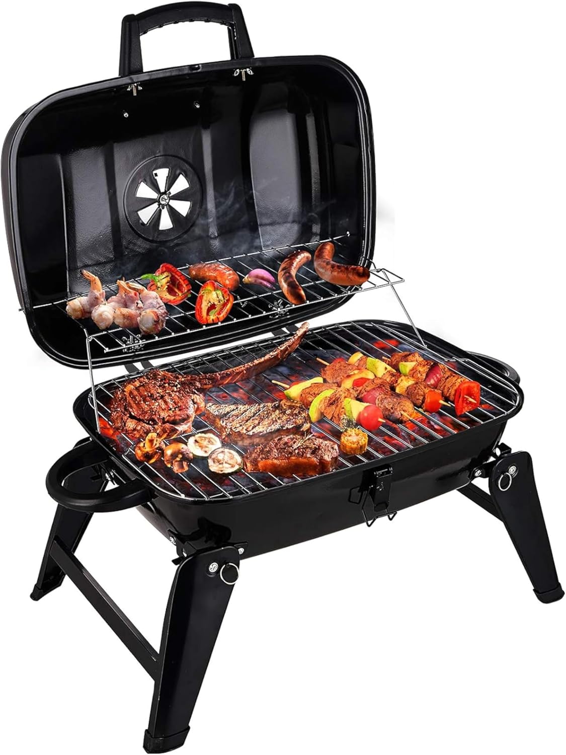 Grill Trade Portable Charcoal Grills - Mini Barbecue Grill - Small Tabletop Charcoal Grill for Outdoor Cooking, Grilling - Foldable Table Top BBQ Grill for Camping, Picnic