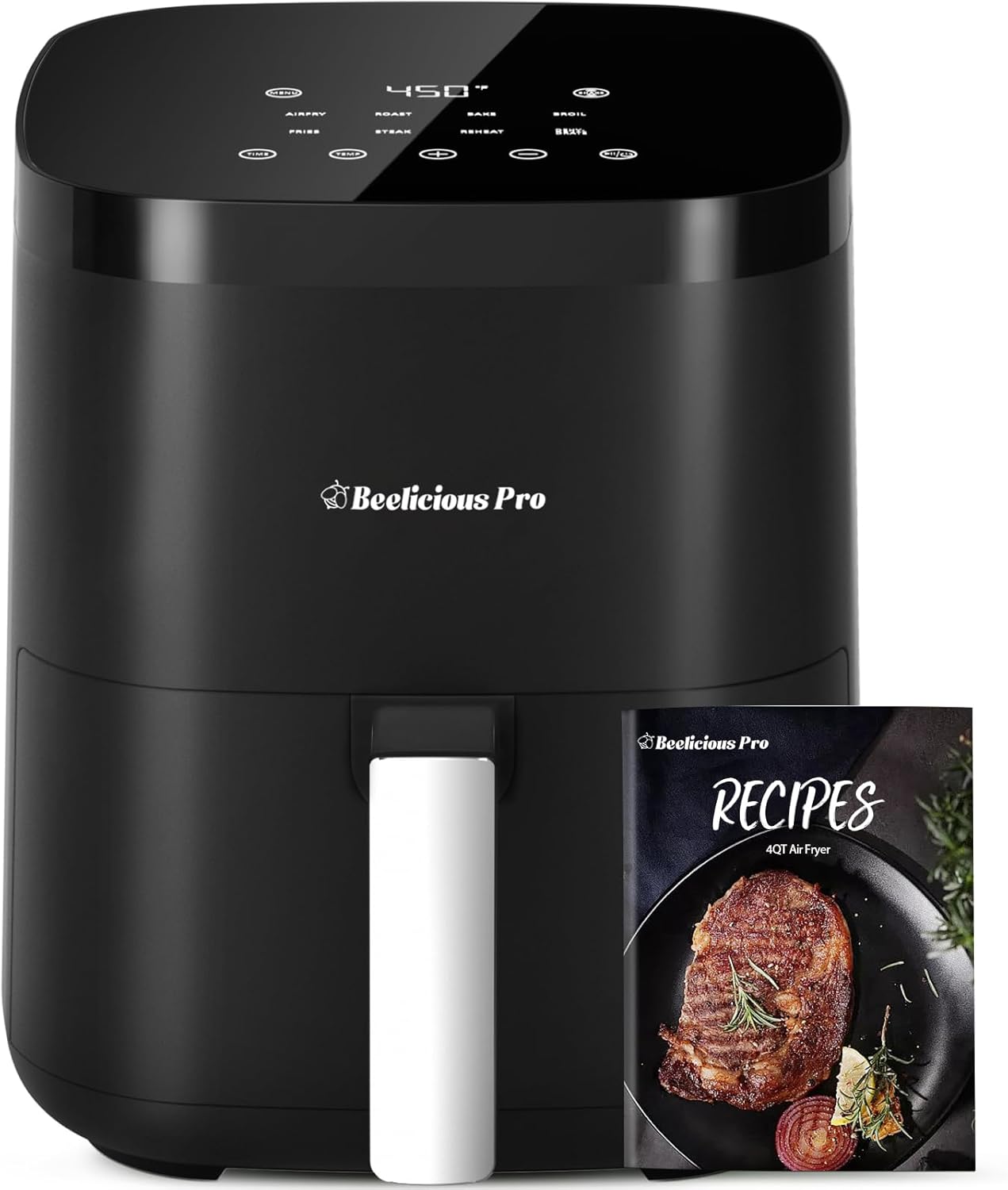 Air Fryer, Beelicious 8-in-1 Smart Compact 4QT Air Fryers, Shake Reminder, 450°F Digital Airfryer with Flavor-Lock Tech, Tempered Glass Display, Dishwasher-Safe  Nonstick, Fit for 1-3 People, Black