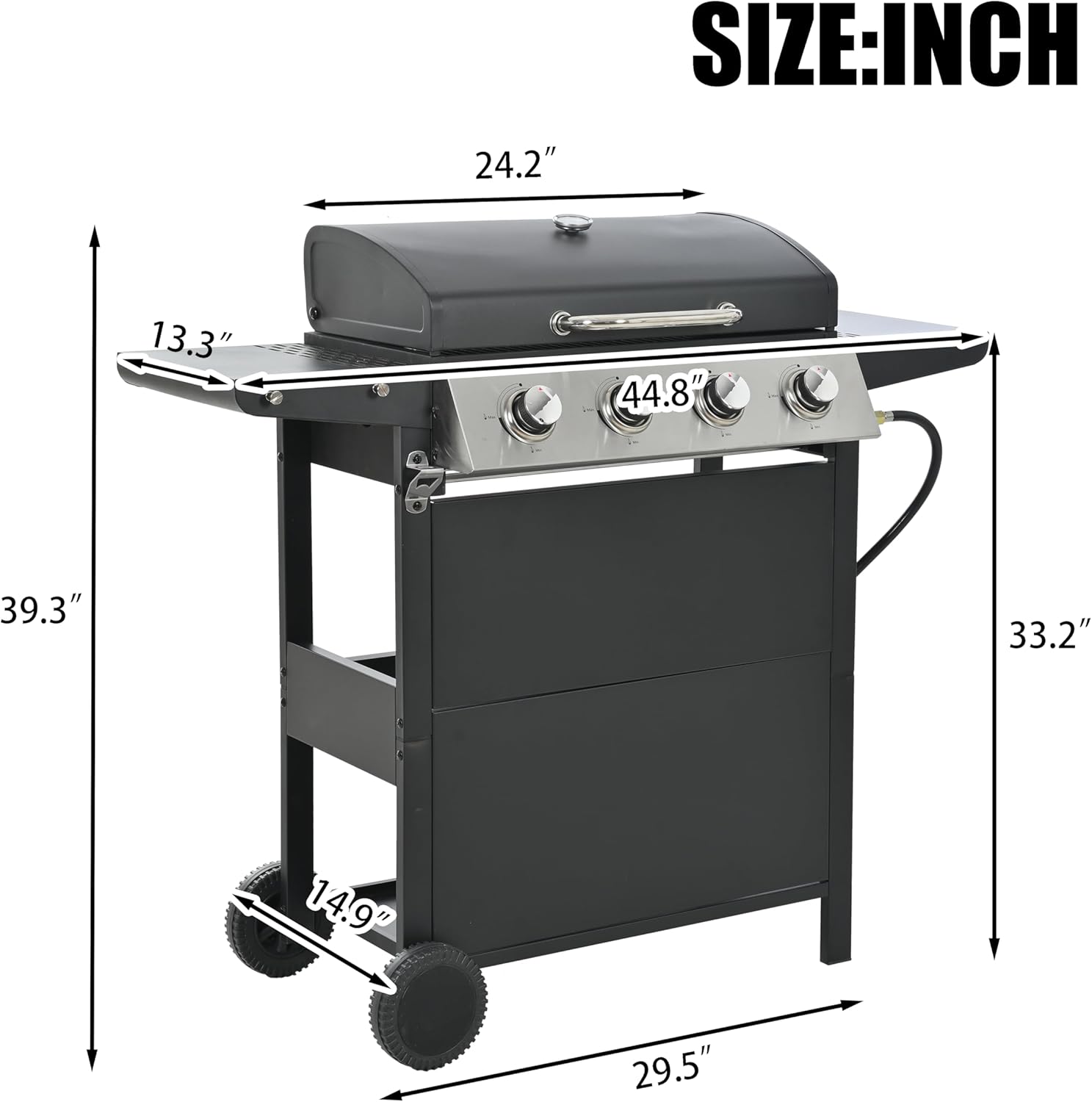 4-Burner Outdoor Barbecue Propane Gas Grill,Outdoor Stainless Steel BBQ Grill 35,000 BTU with Side Tables and Wheel Casters for Backyard Garden Patio Camping Cooking