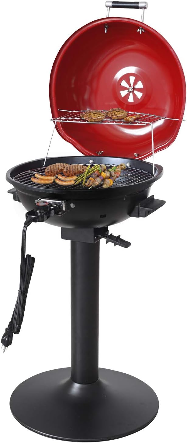 Homewell Electric BBQ Grill for Indoor  Outdoor Grilling with Warming Rack - Portable Patio Grill 1600 Watts (Red)