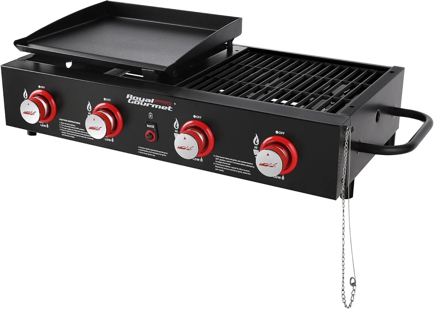 Royal Gourmet GD4002T 4-Burner Tailgater Grill Griddle Combo, Portable Propane Gas Grill and Griddle Combo for Backyard or Outdoor BBQ Cooking, 40,000 BTUs, Black