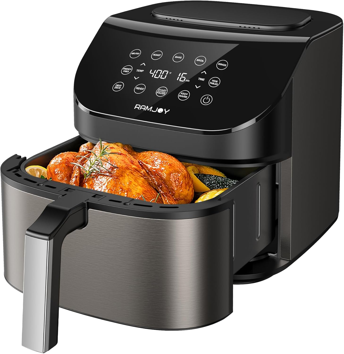 Air Fryer 3.8 Quarts for 1-2 people, 8-in-1 Functions, Air Fry, Roast, Bake, Broil, Preheat, Shake, Digital Small Air Fryer, Nonstick Dishwasher-Safe Basket, Compact Air Fryers, Black