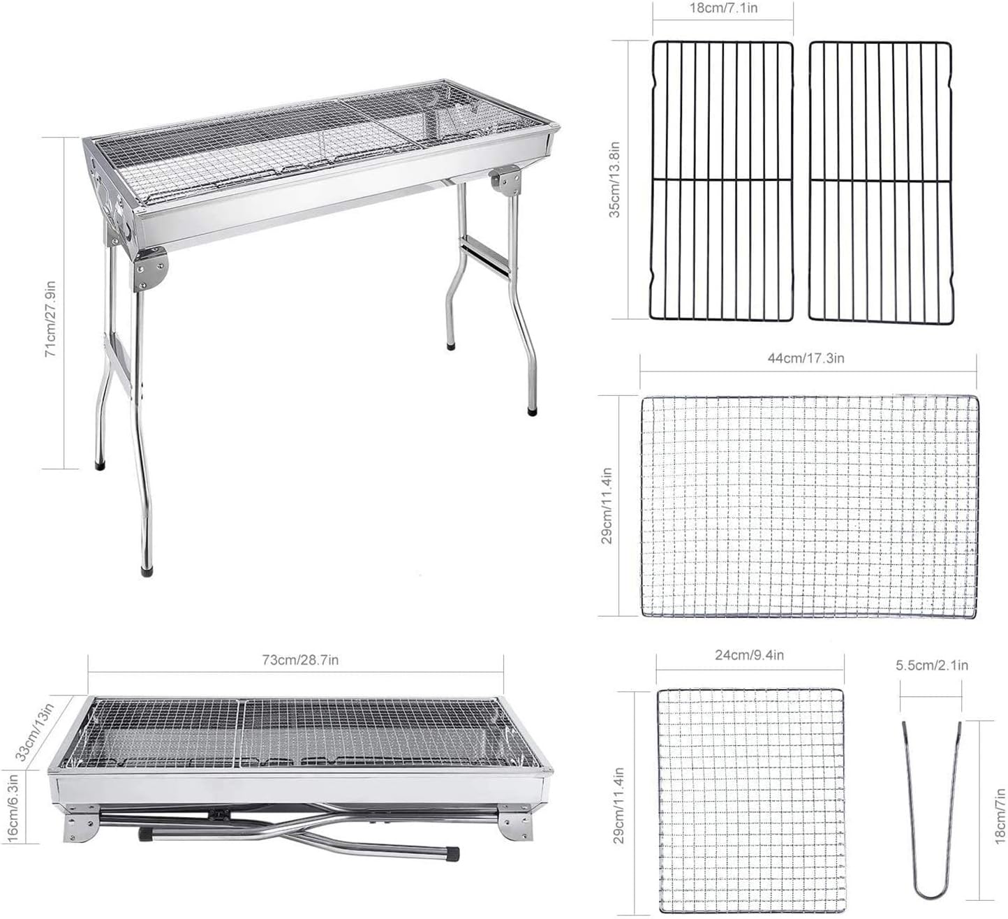 Barbecue Charcoal Grill Stainless Steel Folding Portable BBQ Tool Kits for Outdoor Cooking Camping Hiking Picnics Tailgating Backpacking or Any Outdoor Event (Large)