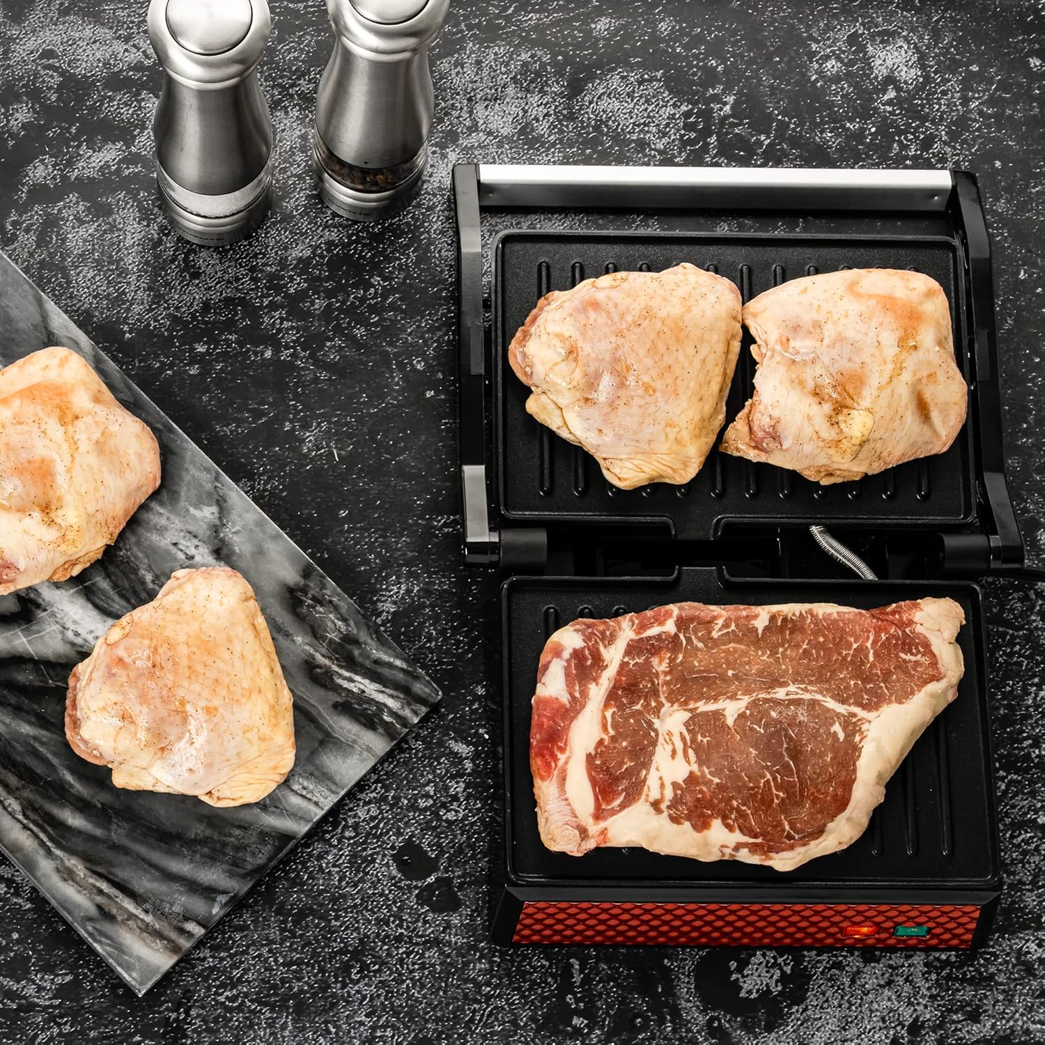 OVENTE Electric Panini Press Sandwich Maker with Non-Stick Coated Plates, Opens 180 Degrees to Fit Any Type or Size of Food, 1000W Indoor Grill Perfect for Quesadillas, Burgers  More, Red GP0620R