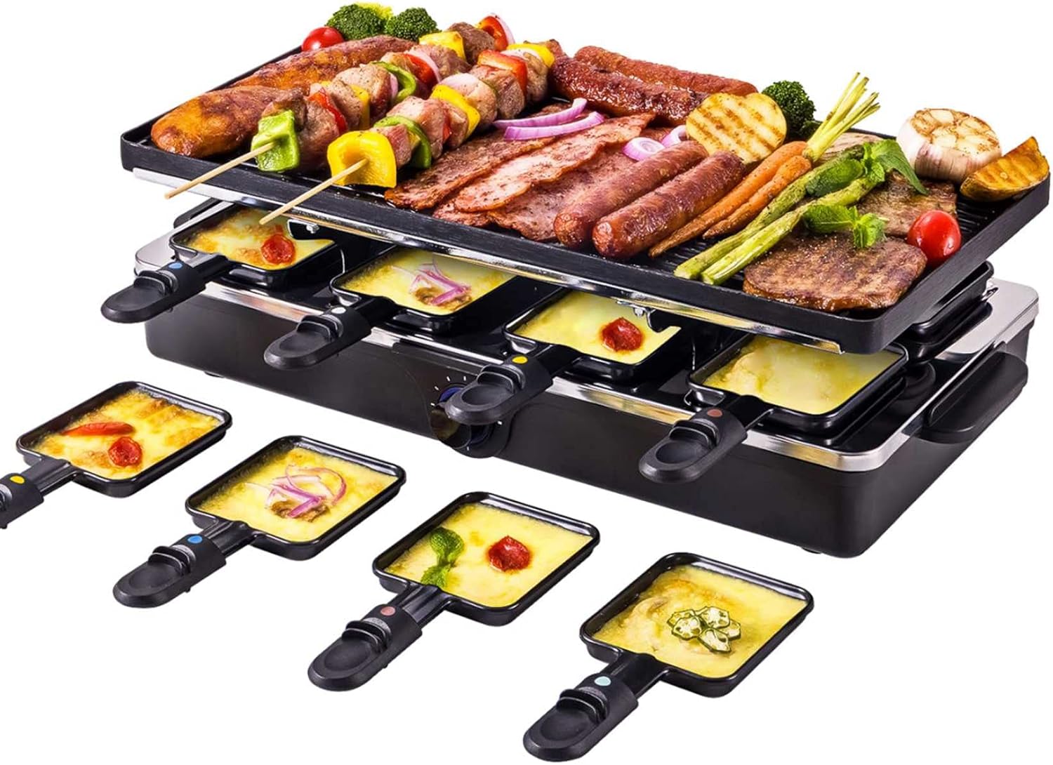 Raclette Table Grill Korean BBQ Indoor Electric Grill Griddle Nonstick Extra Large Reversible 2-In-1 Outdoor Dishwasher Safe with Cheese 8 Paddles 8 Spatulas for 8 Person