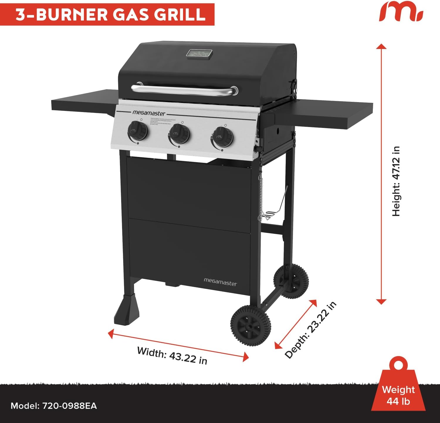 Nexgrill 3-Burner Propane Gas Grill with Side Tables, 27,000BTUs, Stainless Steel Lid, Spacious 429 SQ. In. Cooking Space, BBQ Grill for Outdoor Cooking, Patios, Parties, and More - 720-1012