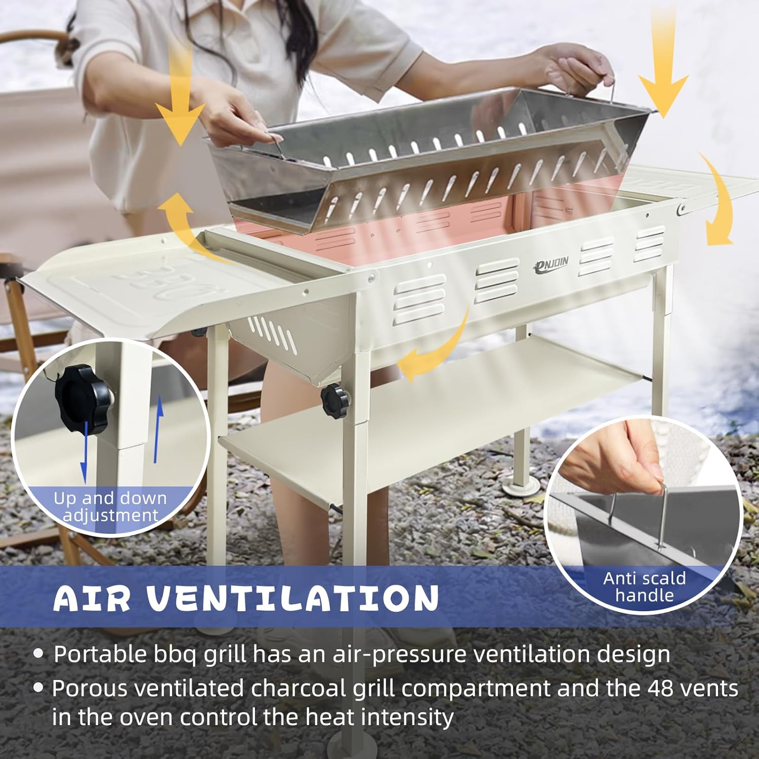 Grills Outdoor Cooking Charcoal - Stainless Coating BBQ Grill Small Charcoal, Portable Charcoal Grill with Grill Pan, Storage Shelf Hooks for Party Picnic Travel Home,RV Outdoor Cooking Use