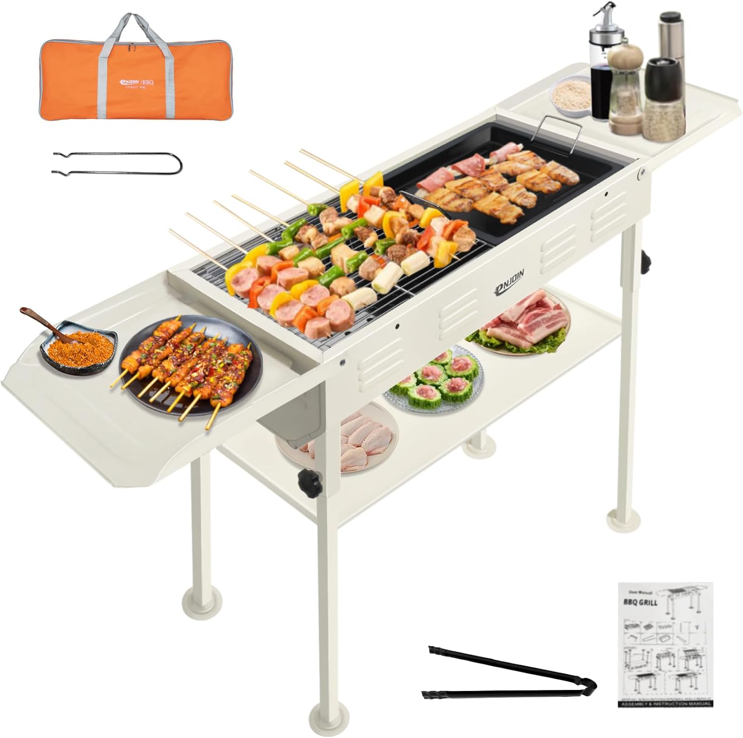 Grills Outdoor Cooking Charcoal - Stainless Coating BBQ Grill Small Charcoal, Portable Charcoal Grill with Grill Pan, Storage Shelf Hooks for Party Picnic Travel Home,RV Outdoor Cooking Use