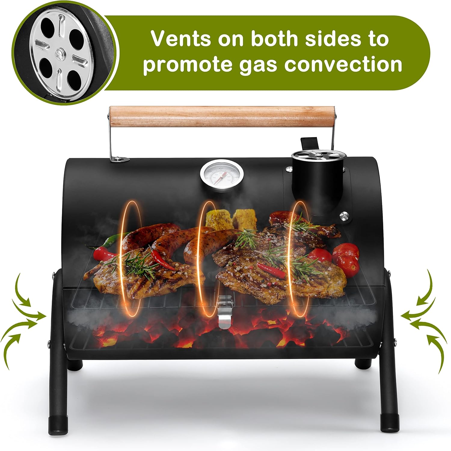 Portable Charcoal Grill for Outdoor BBQ, Leonyo Small Tabletop Charcoal Grill with Thermometers for Beach, RV Travel, Backyard, Camping, Tailgate