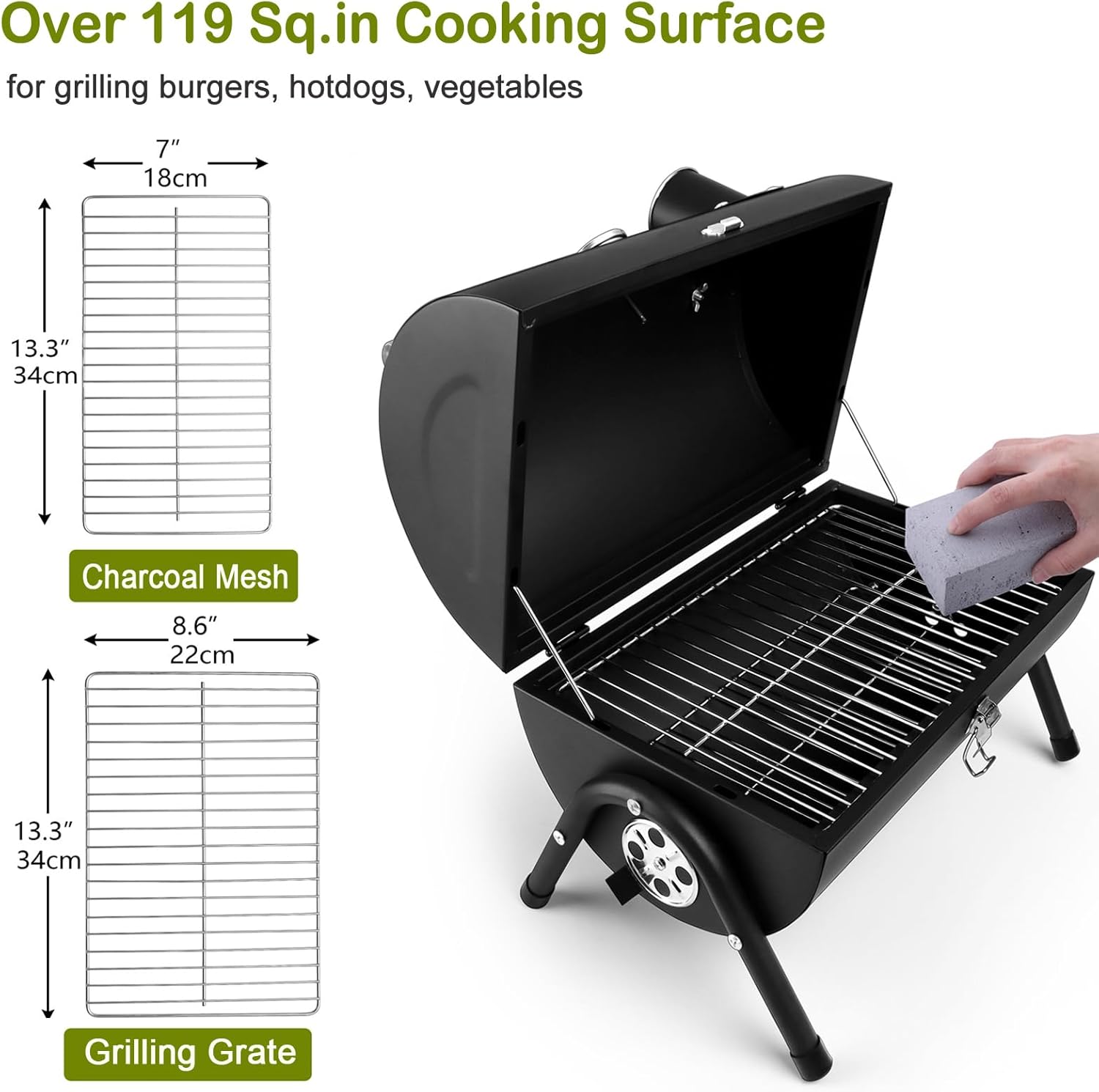 Portable Charcoal Grill for Outdoor BBQ, Leonyo Small Tabletop Charcoal Grill with Thermometers for Beach, RV Travel, Backyard, Camping, Tailgate