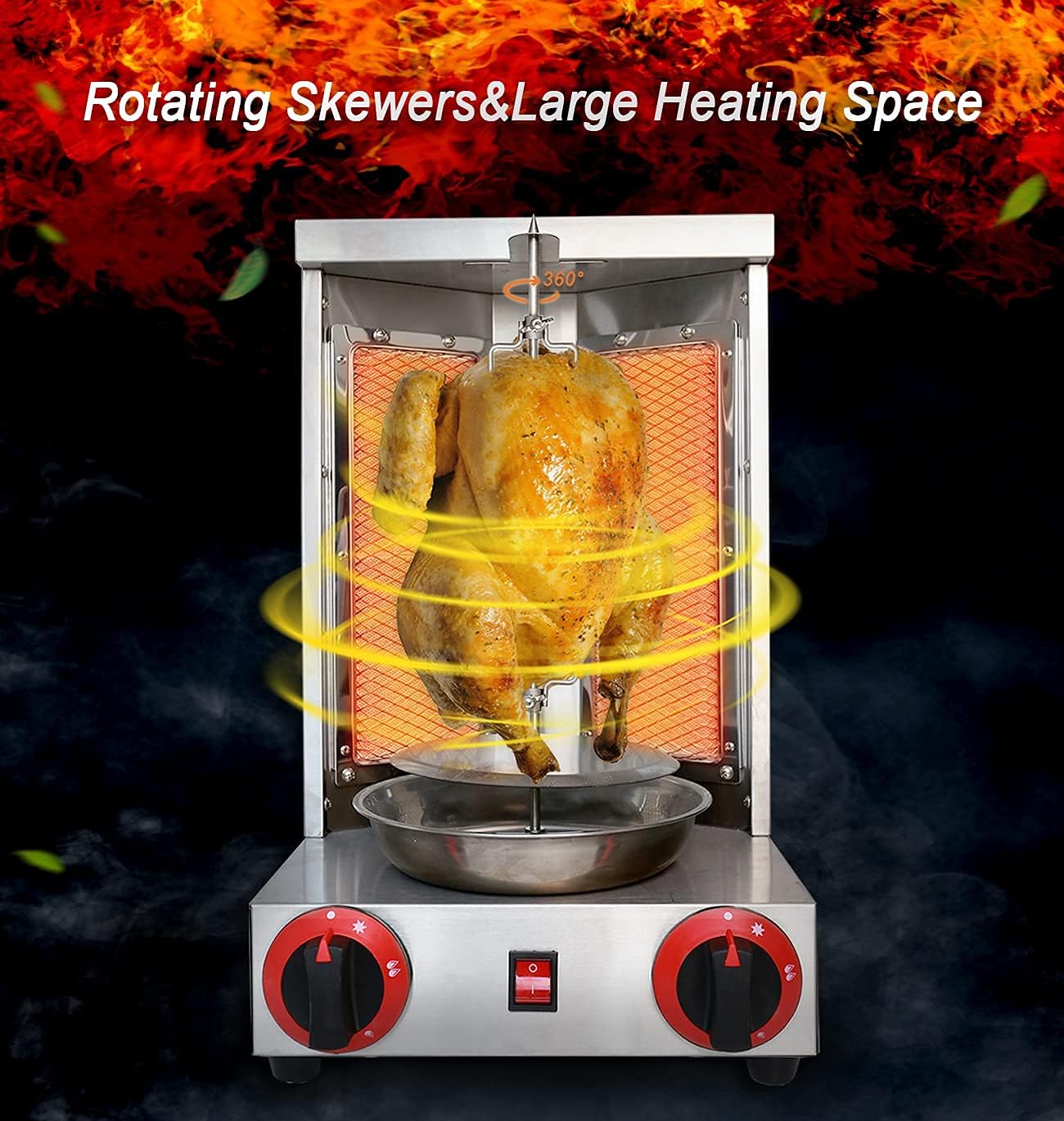 Shawarma Grill Doner Kebab Machine Gas Gyro broilers Rotating Home Vertical Rotisserie with 2 Burners 110V for Chicken Roast,Turkey Roast,Tacos,Roast,（Registered Design Patent）
