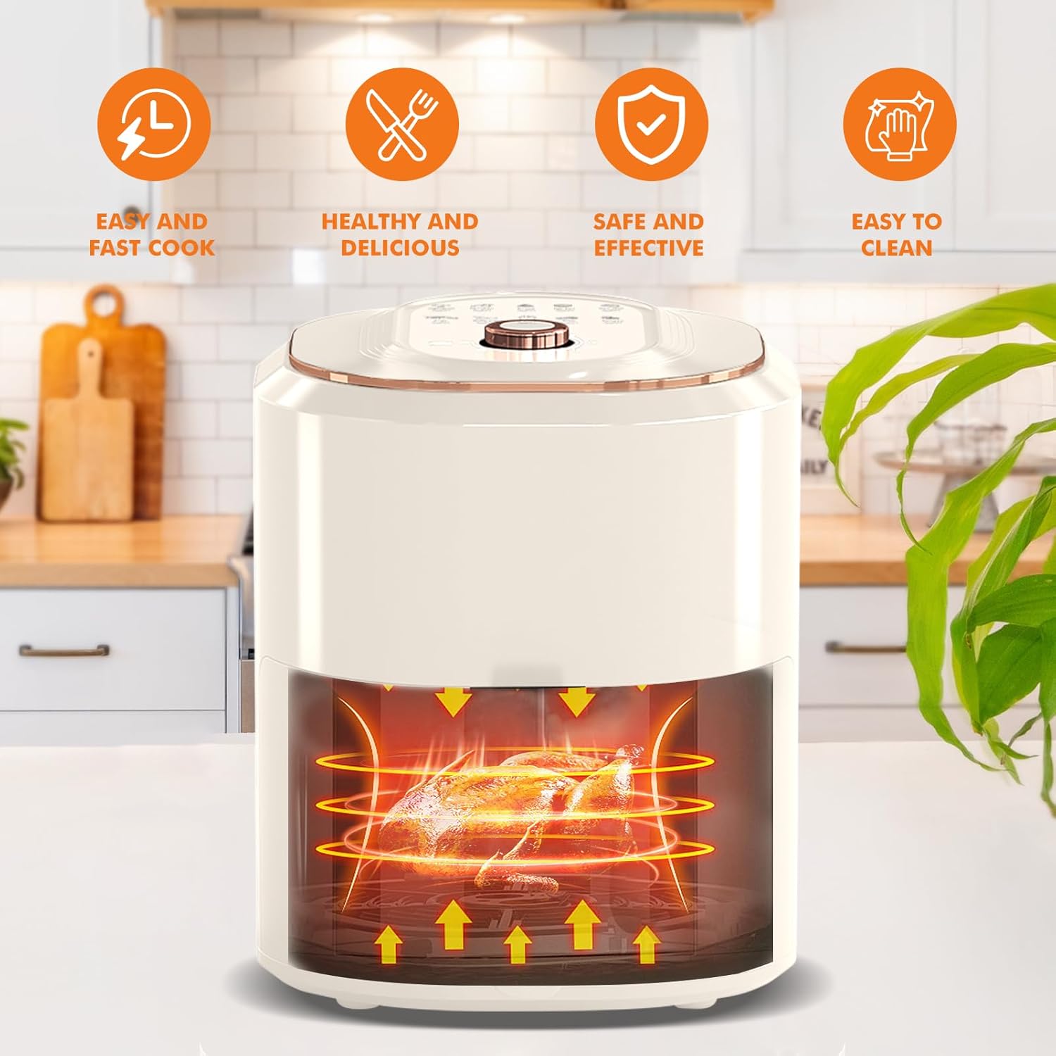 Air Fryer, 8 Quart Family Size Electric Cooker Oilless with 10 Cooking Functions, LCD Digital Touch Screen with Precise Temperature Control, Shake Reminder Function, 2000W, UL Listed (White)