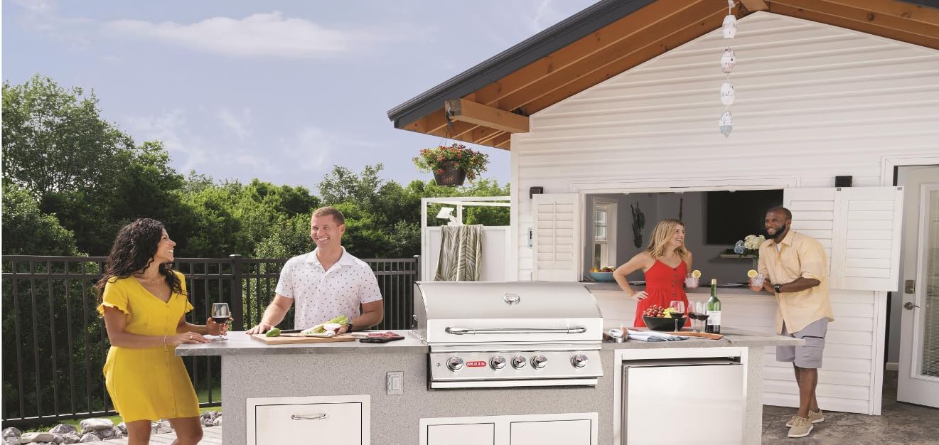 Bullet by Bull Stainless Steel Outdoor Kitchen Set - Built-In Liquid Propane Grill, Perfect for Entertaining -BBQ Kitchen Isl Bundle - Includes 4 Burner Grill, Double Access Door  Side Burner