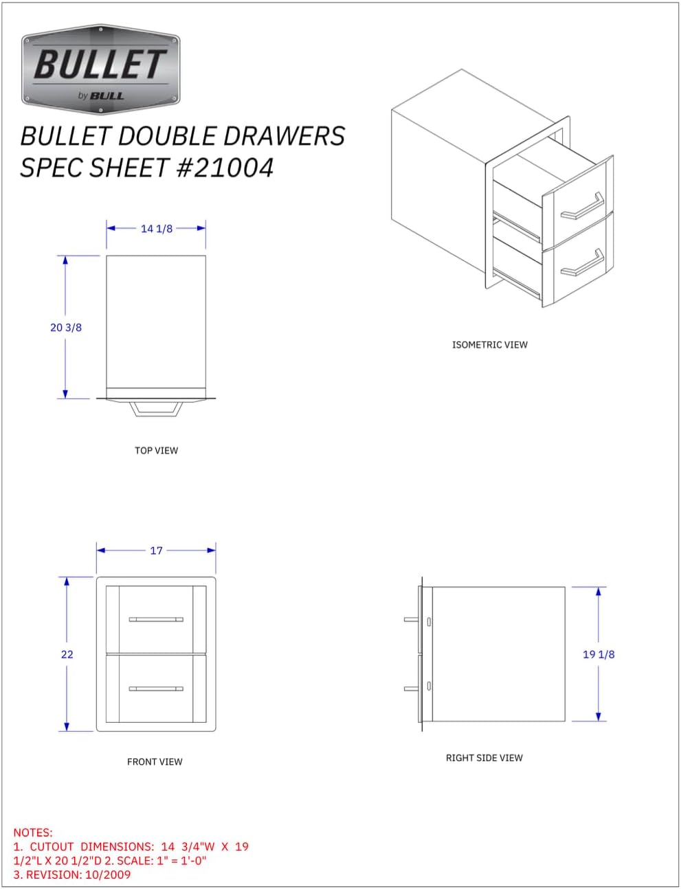 Bullet by Bull Stainless Steel Outdoor Kitchen Set - Built-In Liquid Propane Grill, Perfect for Entertaining -BBQ Kitchen Isl Bundle - Includes 4 Burner Grill, Double Access Door  Side Burner